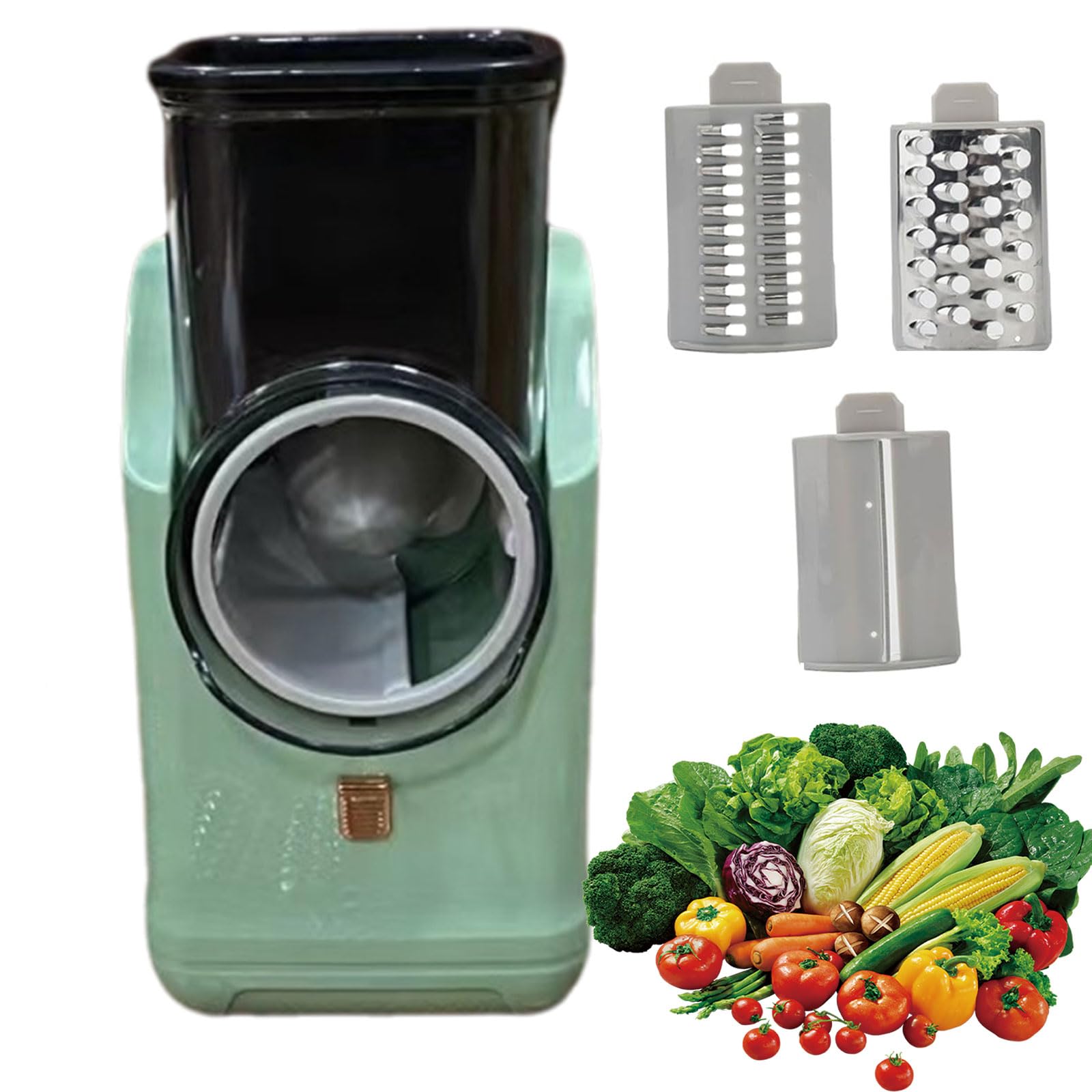Grattugia elettrica per formaggio 3 in 1 USB di ricarica affettatrice per verdure 3 lame in acciaio inox verde e bianco plastica