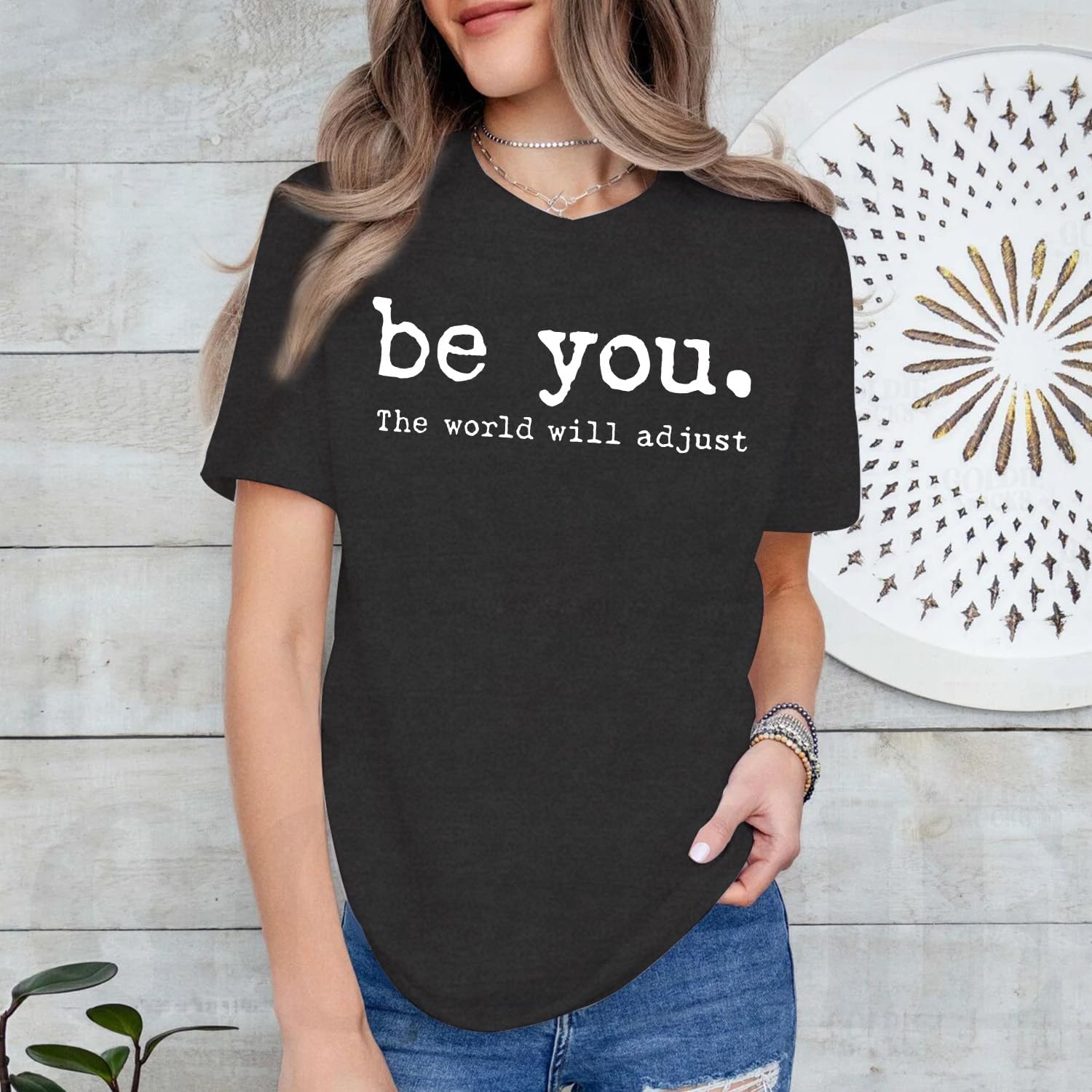 Be You Shirts for Women Be You The World Will Adjust Tshirt Positive Inspirational Tee Tops - Image 2