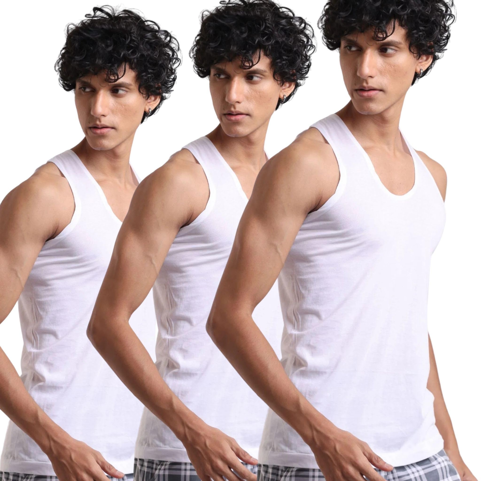 P3 Men's Premium Basant Bahar Inner Vest (Pack of 3) | Pure Cotton | Sleeve Less | Regular Fit | Seamless | U -Neck | Pure White(Available in Xs to L Size)