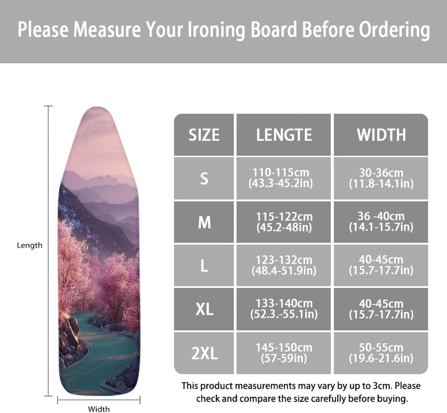 Ironing Board Cover 14x48 Turquoise Pink Land Iron Board Cover with Padding Heat Reflective,Scorch Resistant Thick Padding,Snug Fit Non-Slip Nose Pocket Fastener Straps Elastic Edges