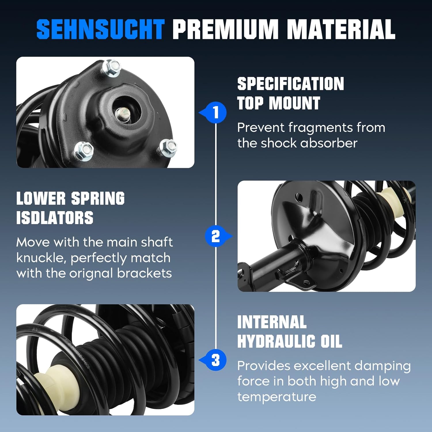 Front Complete Coil Spring Strut Assembly Shock Absorber Fit for Toyota for Camry 1997-2001, for Solara 1999-2003, for Avalon 1997-2003, Fit for Lexus for ES300 1997-2001, Replace for 271679, 271678
