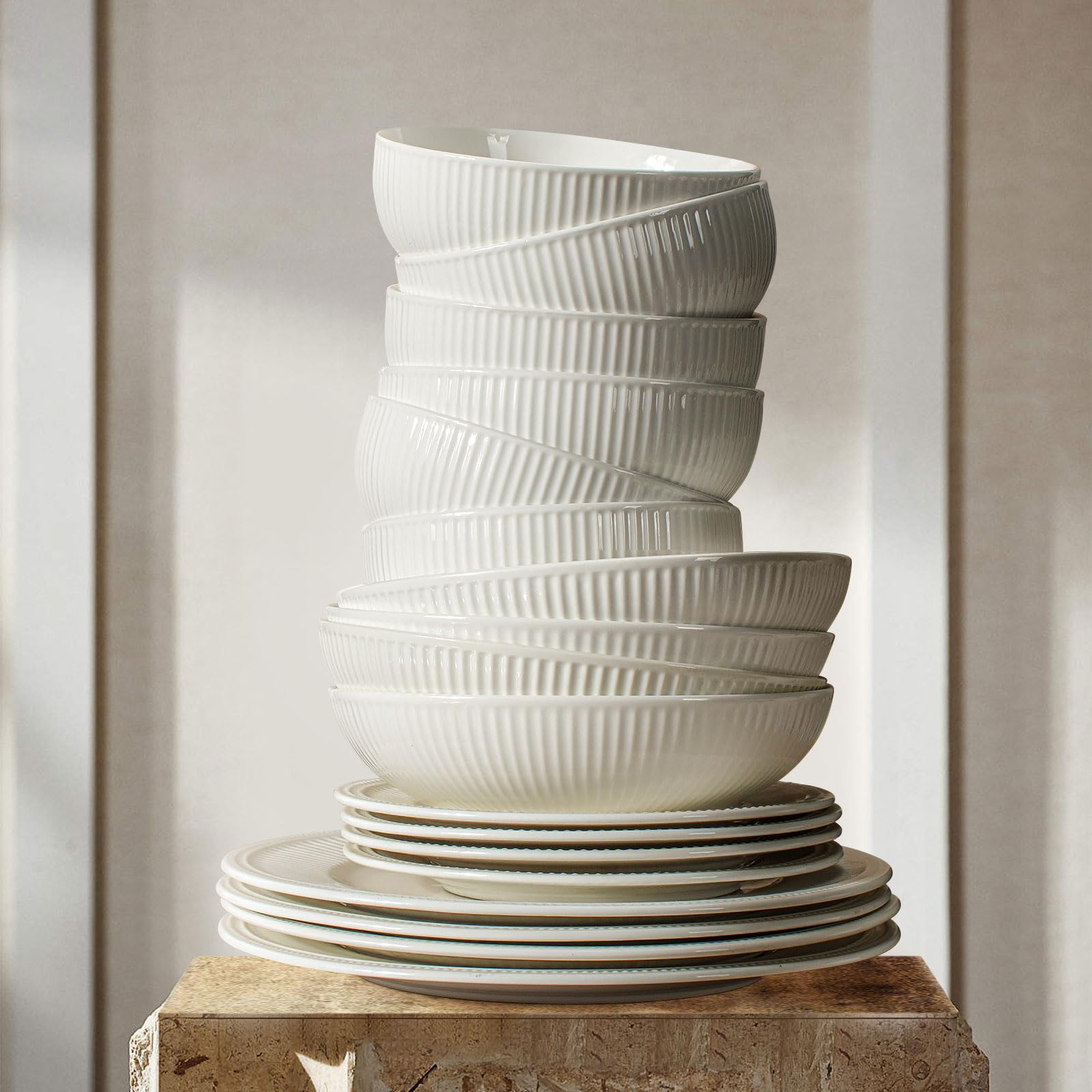 Artena Ceramiczne miski na musli, 740 ml, wytłaczane miski do zupy, zestaw 6 sztuk, białe miski do sałatek do kuchni, miski obiadowe 15 cm na śniadanie, płatki owsiane, ryż, makaron, zmywarka,