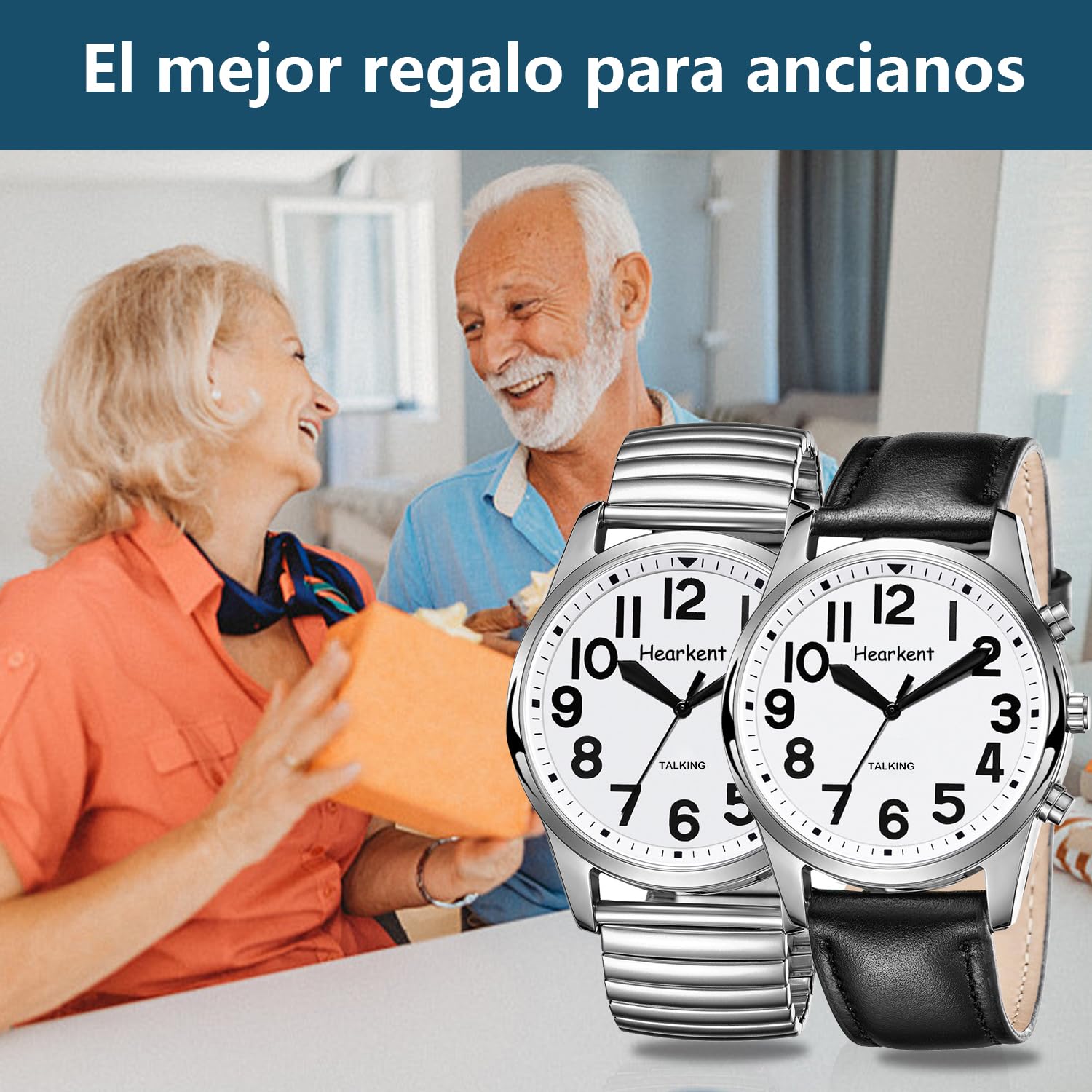 Hearkent Reloj parlante para Hombres en español con números Grandes, Reloj parlante para Personas Mayores, ciegas, con discapacidad Visual o de Edad Avanzada - TG2211 Plata