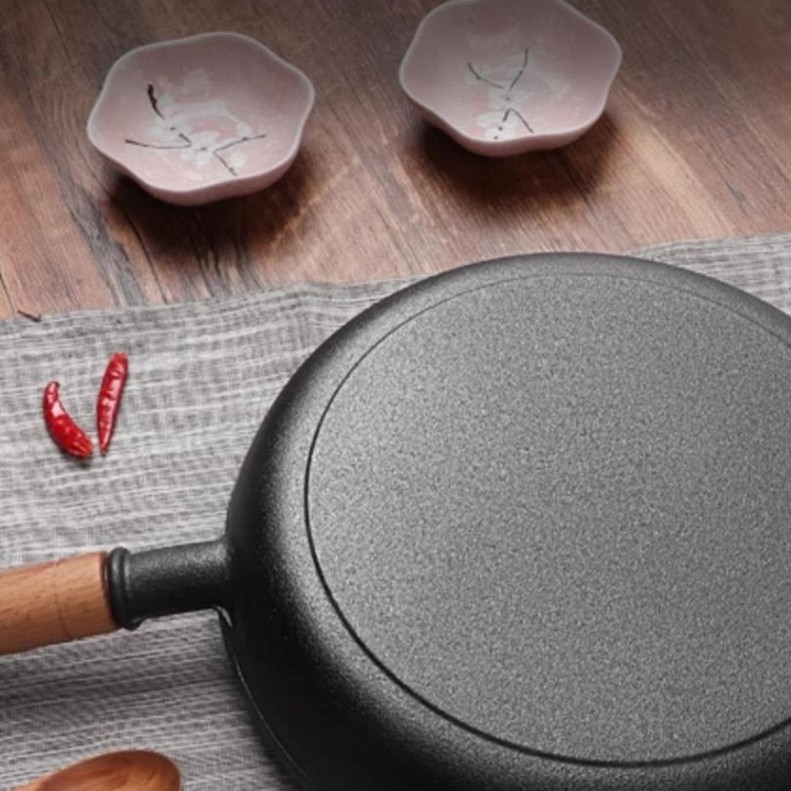 Sartenes De Hierro Fundido Con Tapa Antiadherente Con Mango De Madera | Plancha Grill Cocina Para Cocinar, Hogar, Camping, Dorar, Hornear, Saltear, Tortilla, Pescado, Huevos
