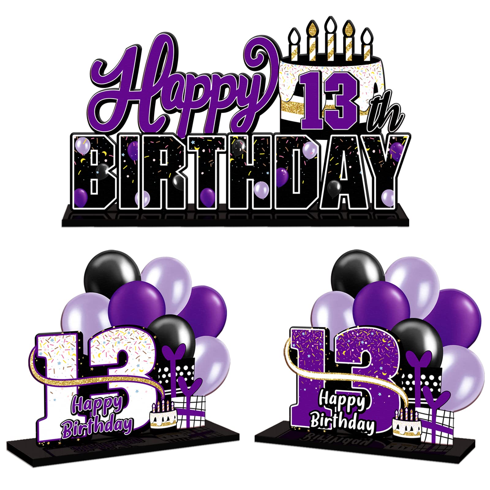 LINGTEER Purple Acrylic 13th Birthday Table Toppers