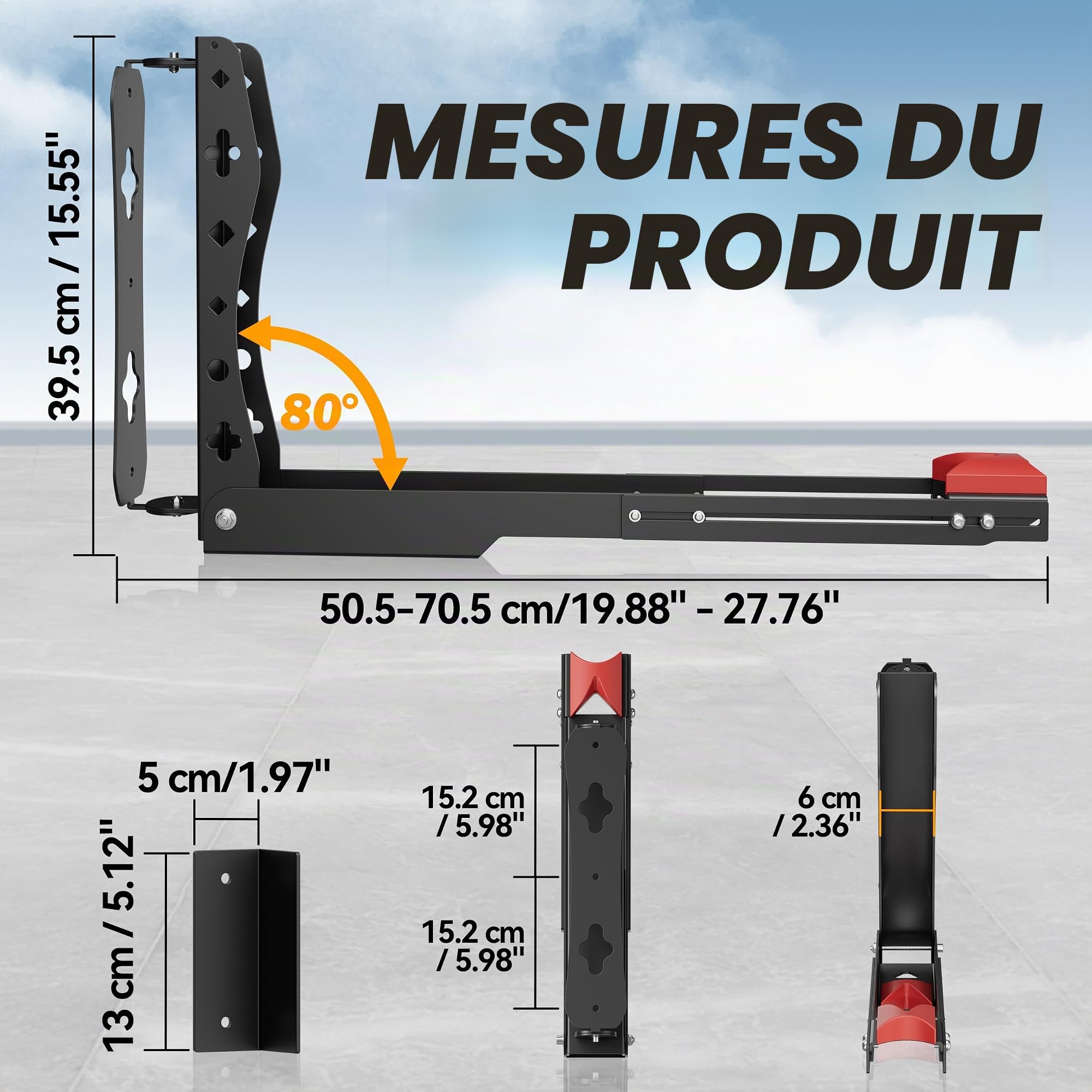 Support mural pivotant pour vélo, support mural pour vélo peu encombrant pour le garage, facile à accrocher et à décrocher, peut supporter jusqu'à 35 kg, pour vélos de 24 à 29 pouces (1)