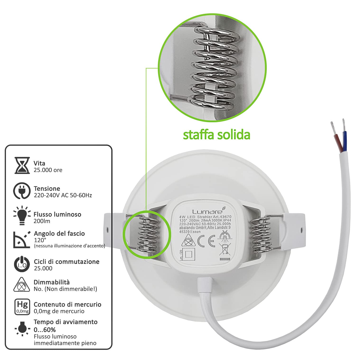 Lumare | Faretto da incasso a LED 4W | Ultra piatto, profondità d'incasso 29mm | Ø68mm diametro del foro | Luce da incasso rotonda bianca | 230V | IP44 bianco caldo 3000K | Set 9
