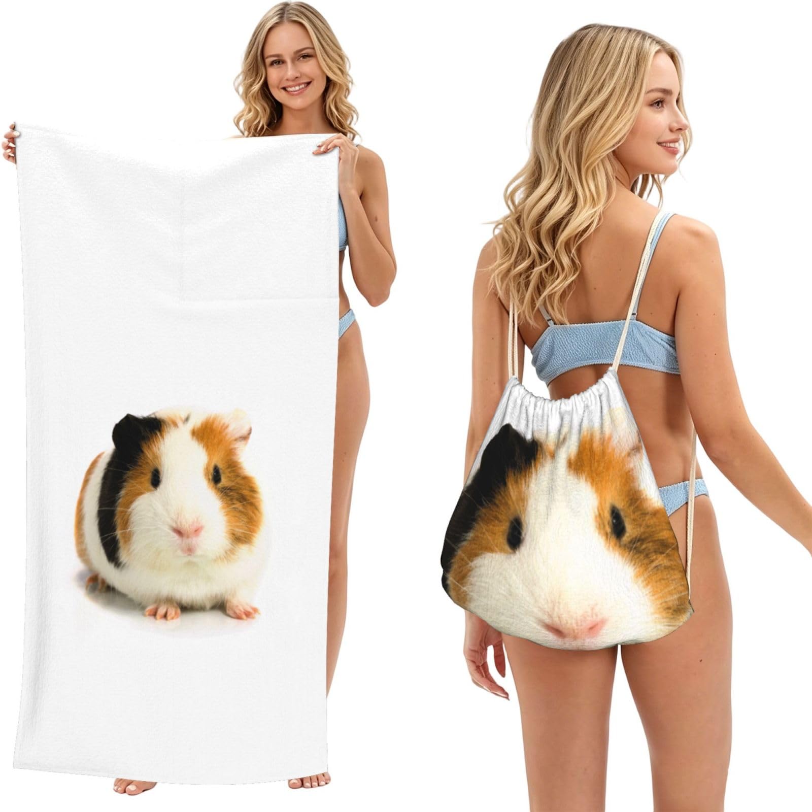 WSHFFILO Cute Guinea Pig printed 2 in 1 Packable Towel Bag Bath Towel Beach Towel