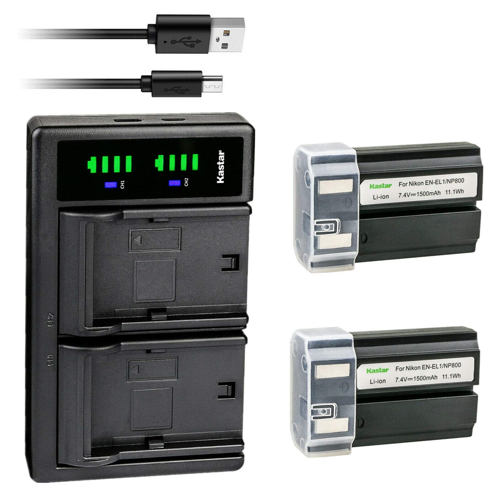 Kastar 2-Pack EN-EL1 Battery and LTD2 USB Charger Replacement for Nikon EN-EL1, Konica Minolta NP-800 Battery, Nikon MH-50, MH-52, MH-53, Konica Minolta BC-900 Charger