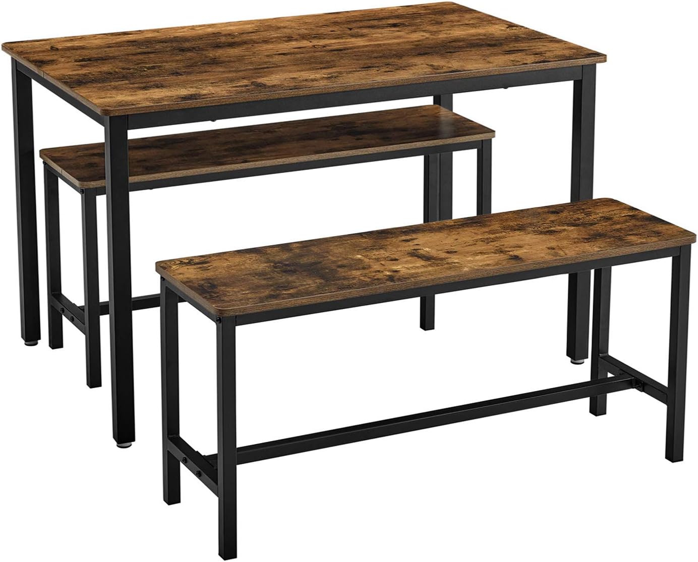 VASAGLE yemek Masası, 2 banklı, 3'lü set, mutfak Masası 70 x 110 x 75 cm, her biri 2 bank 30 x 97 x 50 cm, çelik çerçeve, endüstriyel tasarım, Vintage Kahverengi-Siyah KDT070B01