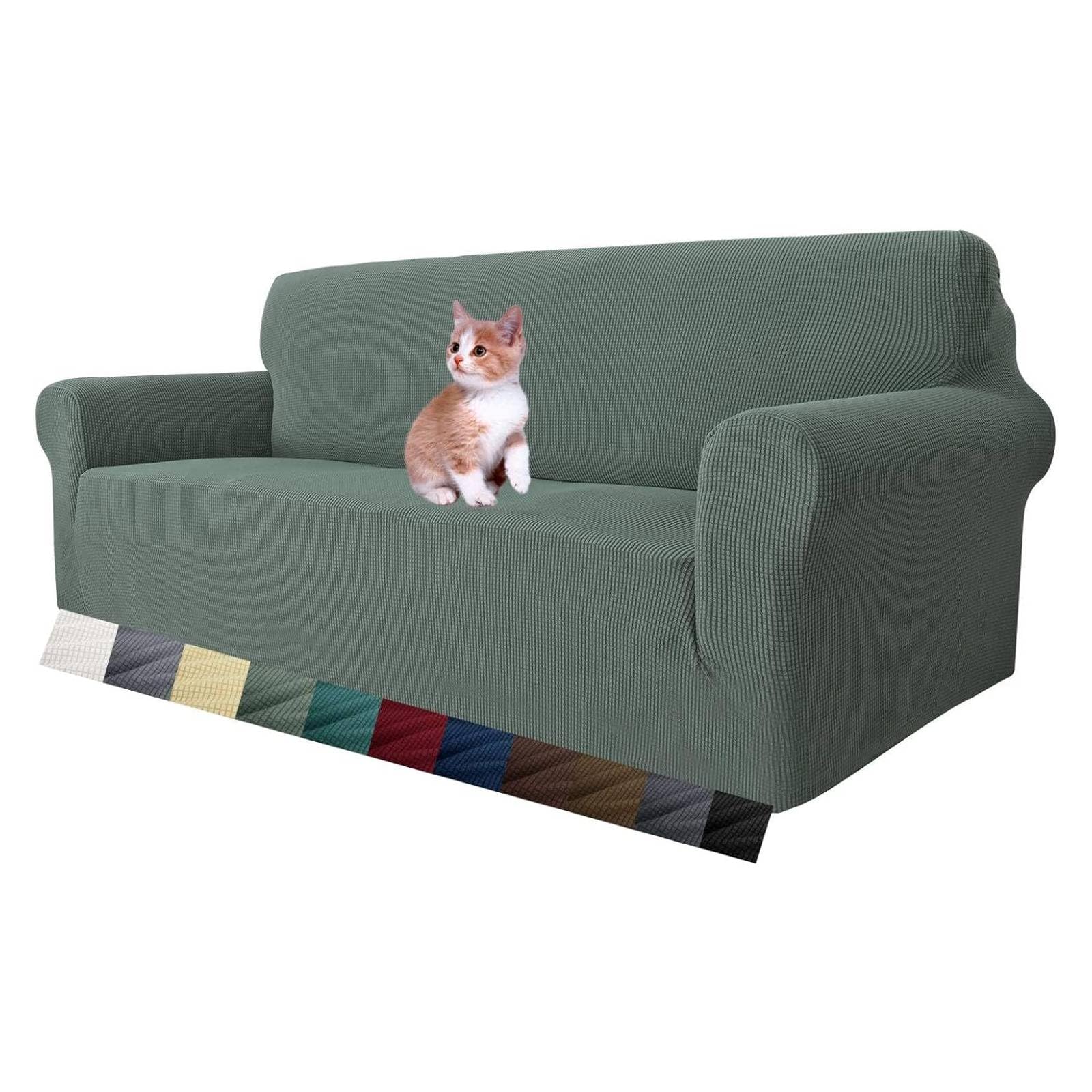 Maxijin Pea Green Super Stretch Couch Cover For 3 Seater Couch, 1-Piece Universal Sofa Covers Living Room Jacquard Spandex Furniture Protector Dogs Pet Friendly Fitted Couch Slipcover (3 Seater, )