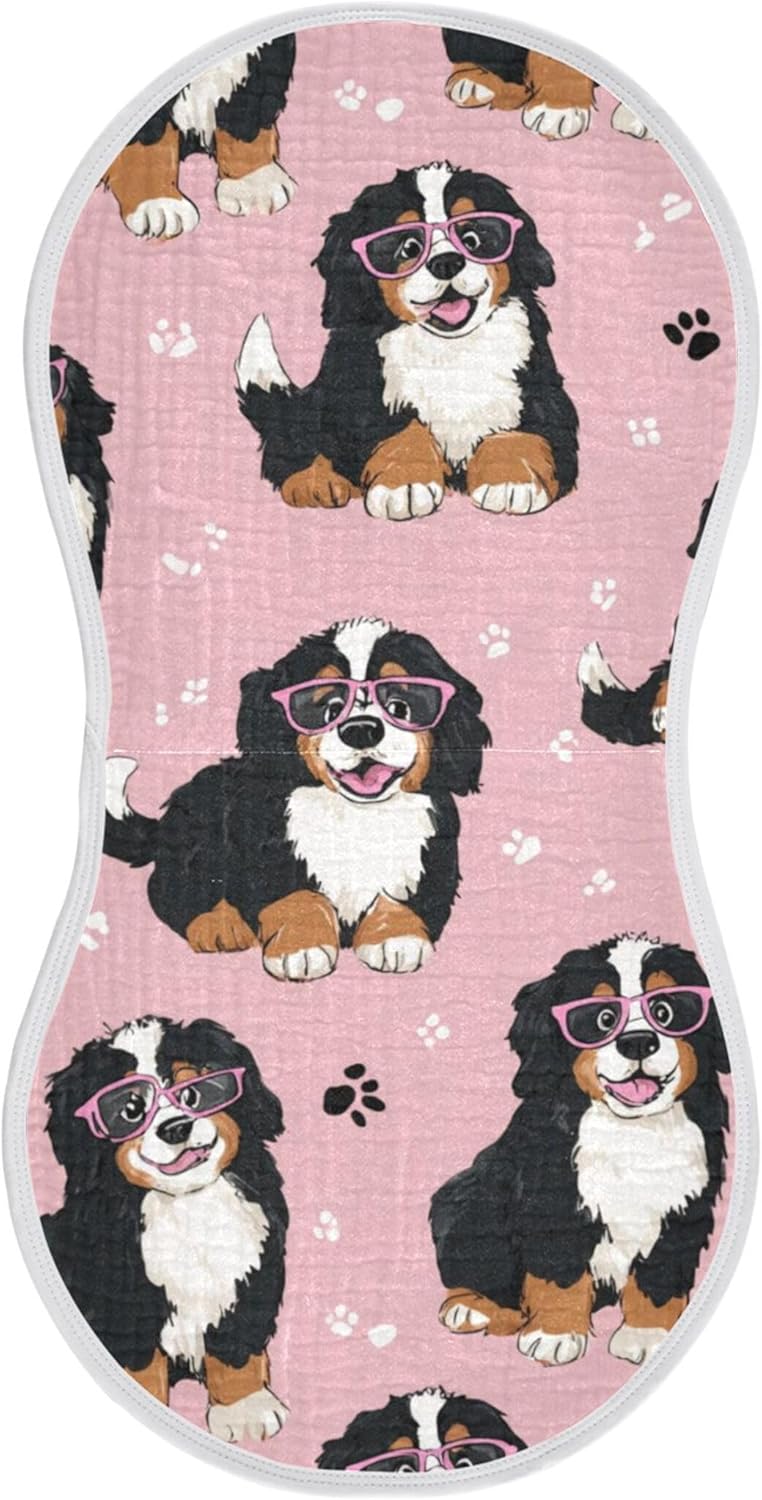 Funny Black Dogs Pawa Burp Cloths Baby Boys Girls Absorbent Soft Cotton Burping Cloths Rags 4 Pack