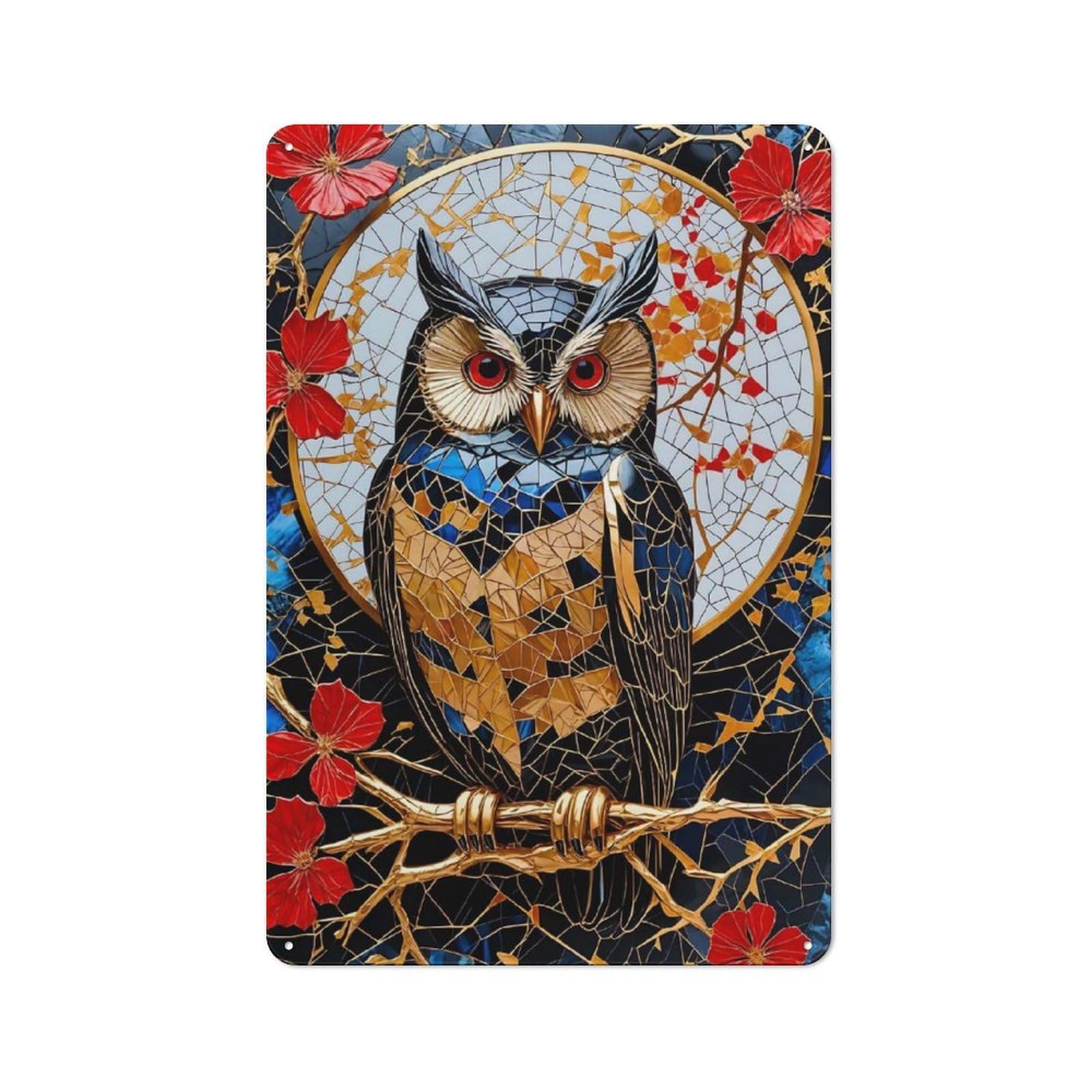 Junmoney Owl Kintsugi Art Vintage Decorative Metal Plaque 30X20cm, Garden Room Wall Plaque For Shed, Garden Room, Porch Or Garage