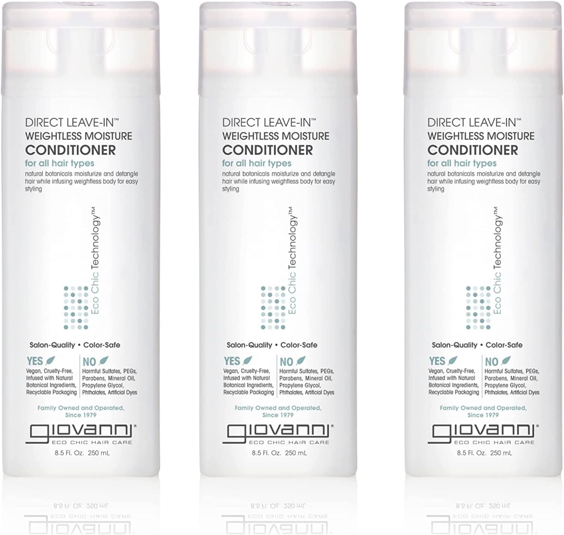 GIOVANNI Direct Leave-In Weightless Moisture Conditioner - Co Wash, Great for Curls & Wavy Hair, Wash & Go, Salon Quality, No Parabens, Infused with Natural Botanical Ingredients - 8.5 oz, (3 Pack)
