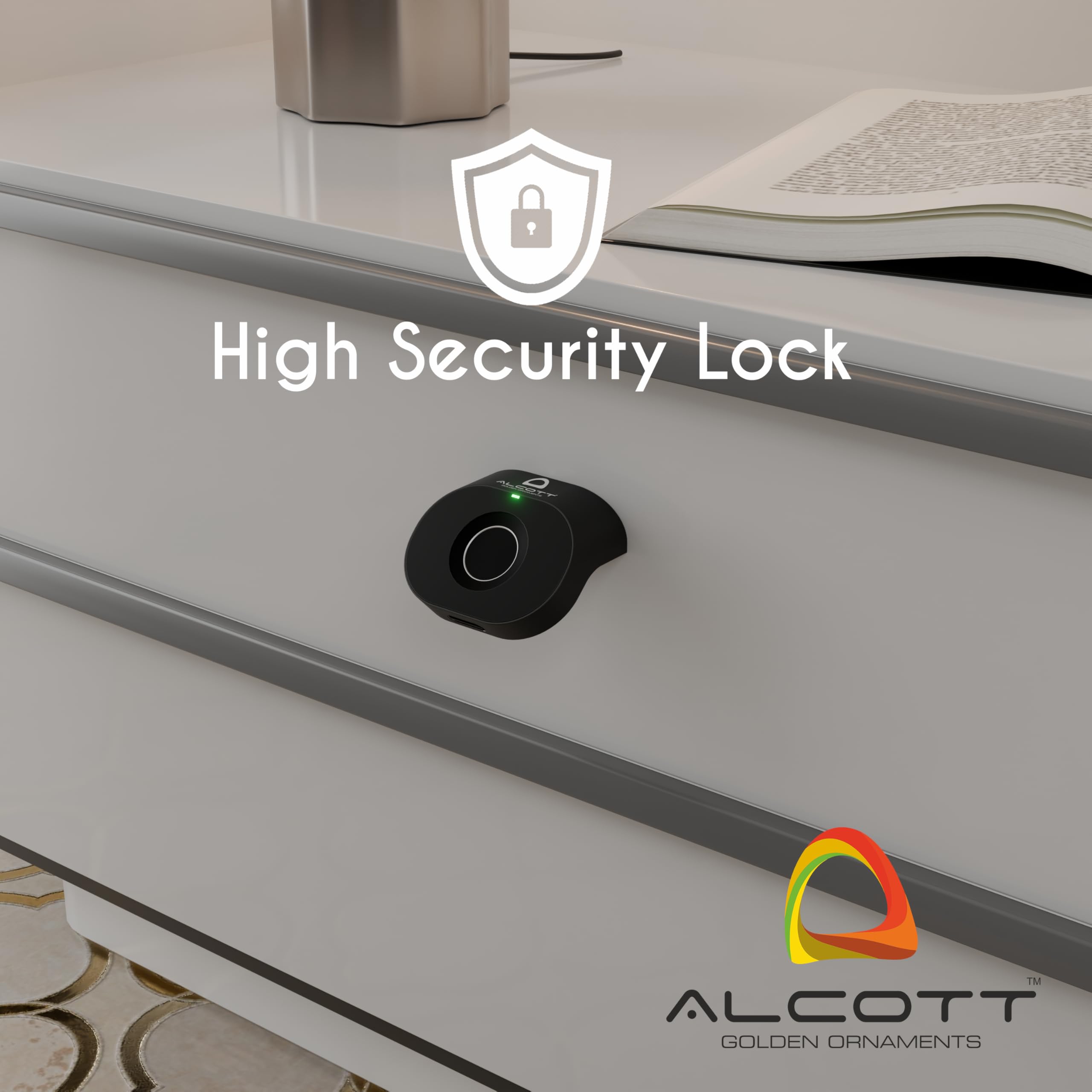 ALCOTT® ZINC Fingerprint Drawer Lock, Smart Biometric Cabinet Lock, Safety Electric Drawer Wardrobe,1st Made in India Digital Furniture Lock| Black| 3 Yrs Warranty (Store Upto 20 Fingerprints)