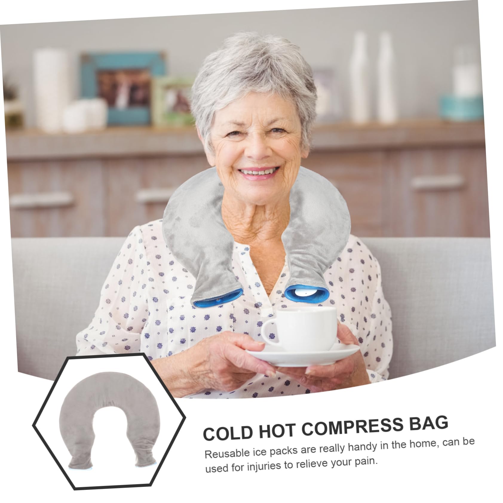 CALLARON Impacco Caldo e Freddo U a Forma di U in Pvc Trasparente per Collo e Spalle, Borsa Riutilizzabile in Gomma e Poliestere per Uso Domestico e Riabilitazione,