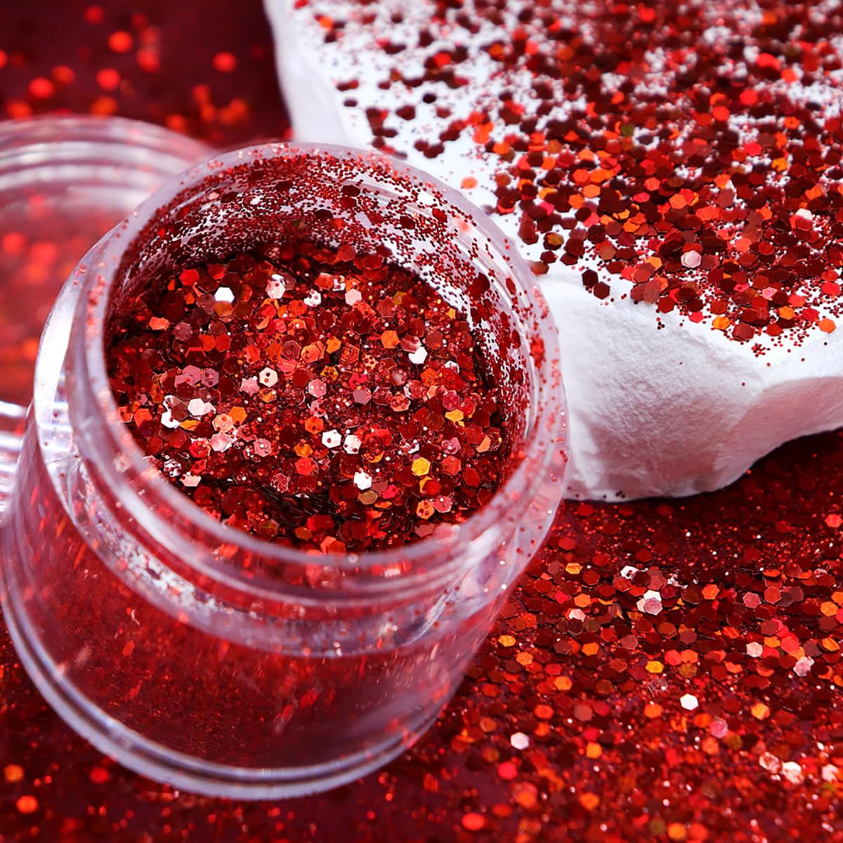 Valentines Nail Art Glitters Red Nail Sequins Valentine’s Day Nail Art Decorations 3D Holographic Shiny Crystal Nail Decals Flakes for Nails Supply DIY Craft Accessories 1 Boxes