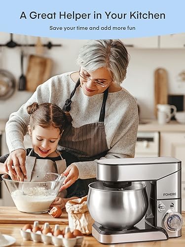 Miniatura 8 de FOHERE - Batidora de pie de acero inoxidable de 5.8 cuartos de galón con gancho para masa, batidor de mezcla, batidor de alambre, apto para