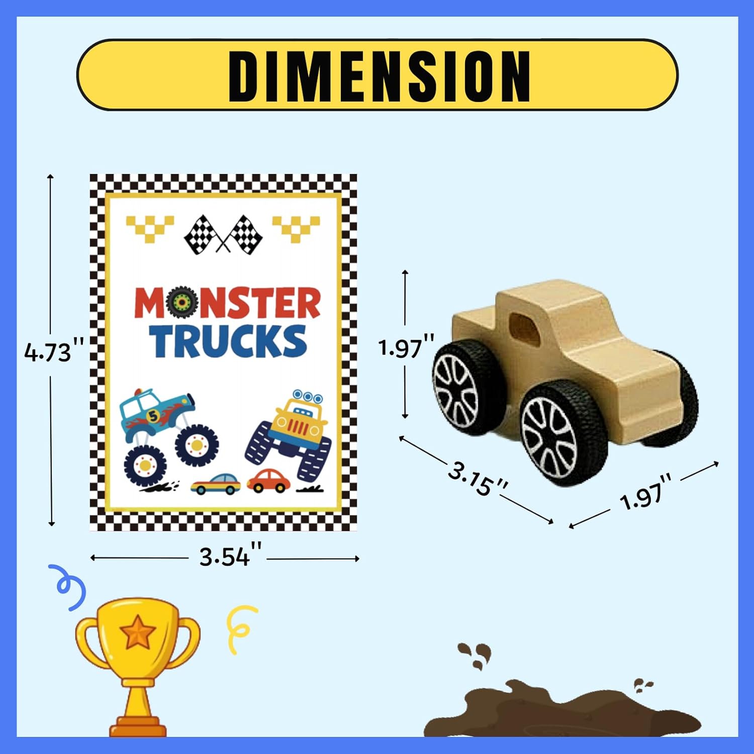 12 PCS Monster Truck Party Favors & DIY Craft Kit - Unfinished Wooden Truck Painting Set with Bubble Wands, Paints, Brushes & Cards - Birthday Party Favors for Kids, Boys & Girls, Classroom Rewards - Image 5