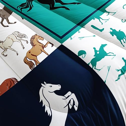 Miniatura 3 de AILONEN Juego de edredón de caballo de carreras, tamaño Queen, juego de ropa de cama deportiva ecuestre para niños y niños, ropa de cama estilo