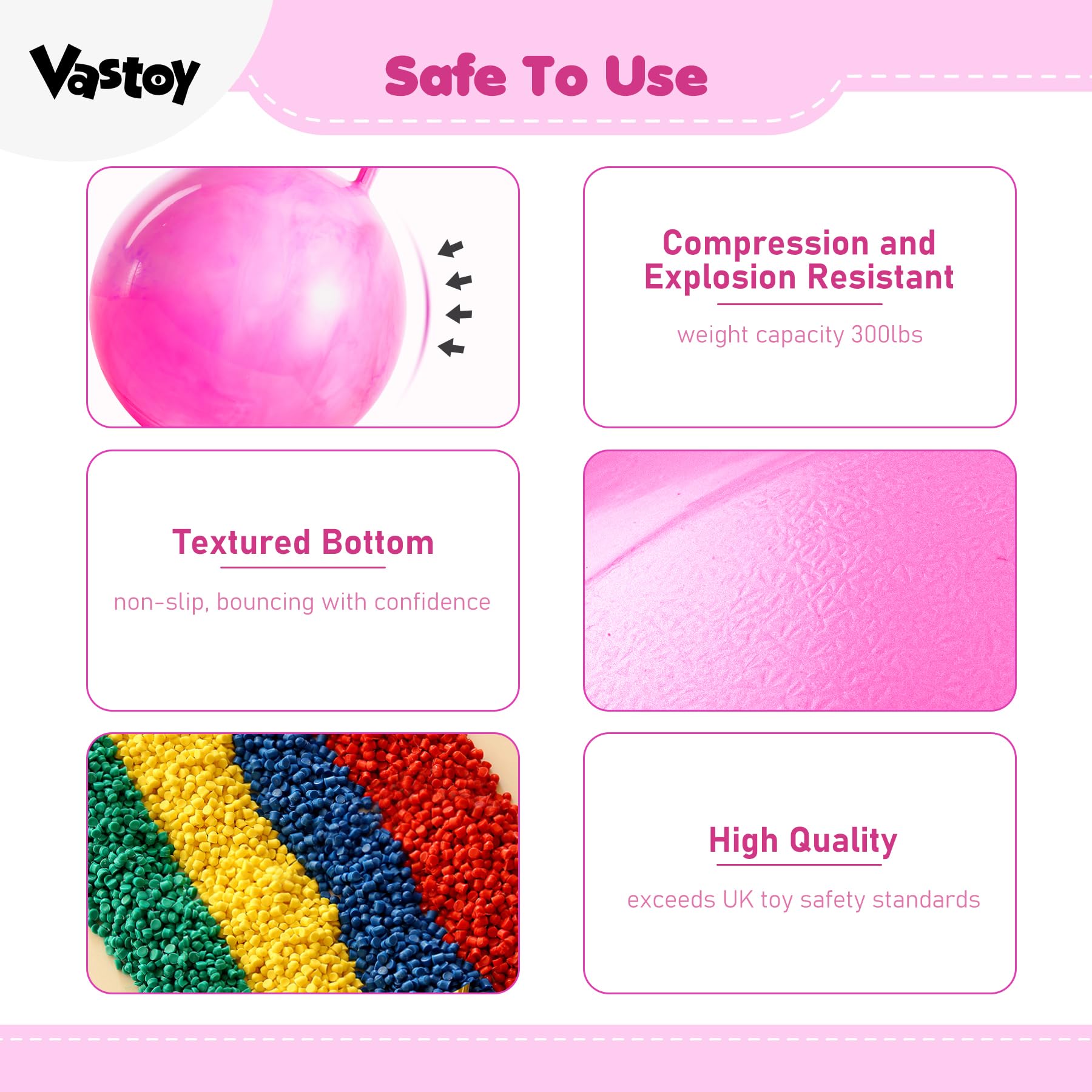 Vastoy 20 Inch Space Hopper Ball for Kids 6-9 Years, Anti-Slip Space Hopper with Hand Pump - Image 3