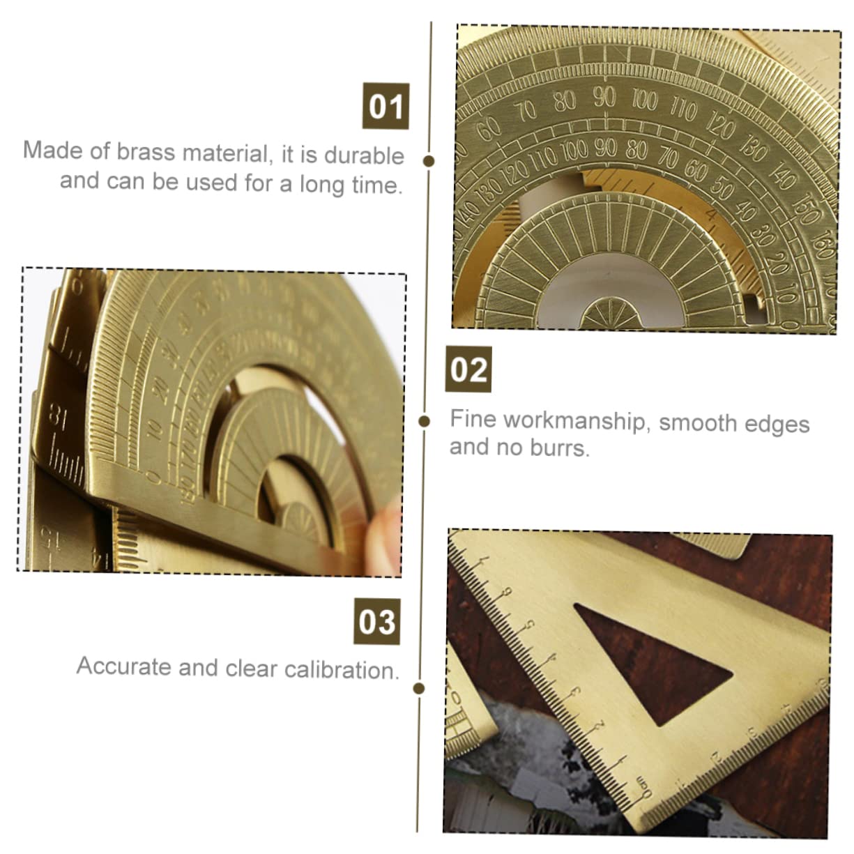 3sets Righelli Triangolari Ottone Con Goniometro Per Misurazioni Geometriche Strumento Di Disegno Portatile e Resistente Per Architetti e Studenti