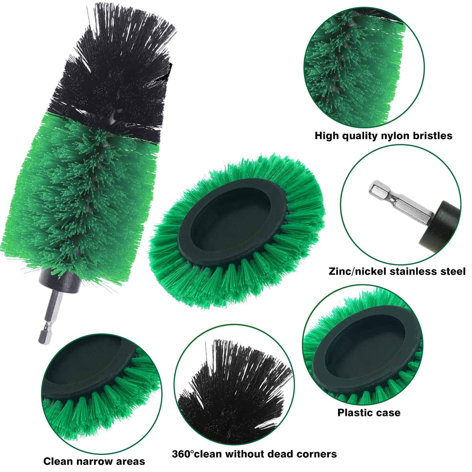 Lot de 8 brosses à récurer pour perceuse, kit de brosses à récurer de nettoyage électrique avec extension longue, brosses à récurer tout usage pour voiture, joint, sol, baignoire, salle de bain
