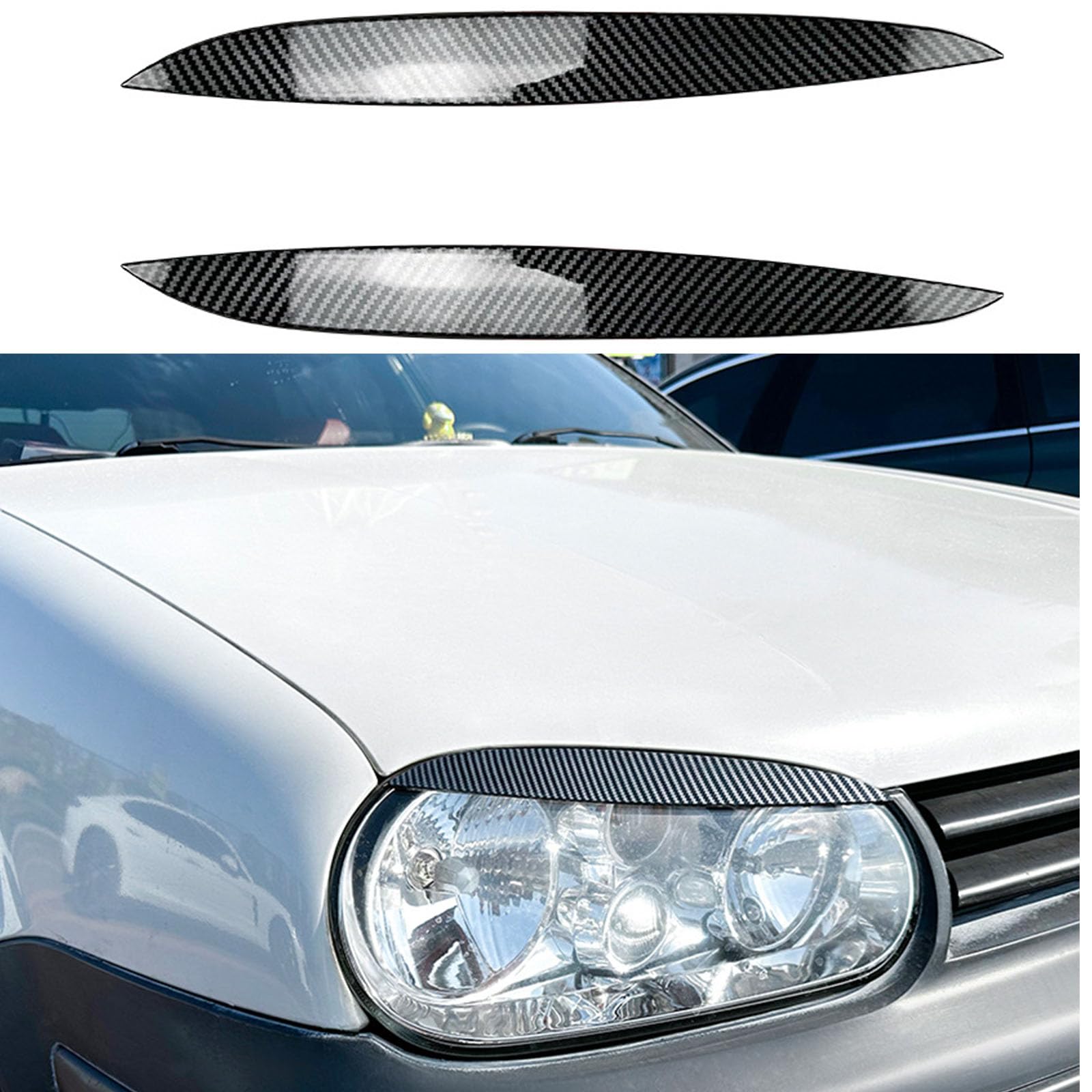 YPFYBHD Compatible with VW Golf 4 Golf4 MK4 1997-2002, 1 Pair Car Headlight Eyebrow Eyelid Lamp Car Evil Eye Car Sticker Exterior Accessories Modification, Carbon Fiber Look