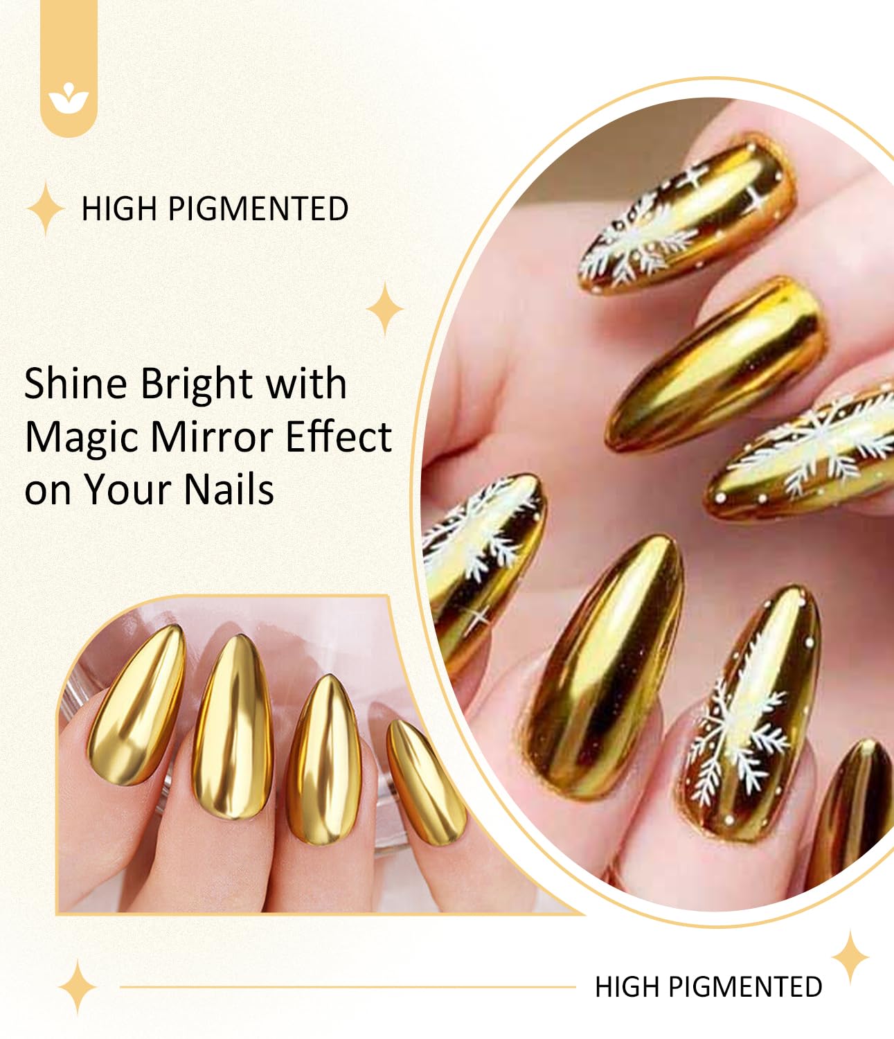 Silver Holo Chrome Nail Powder, LEDSUUEI Metal Gold Nail Chrome Powders - Image 2