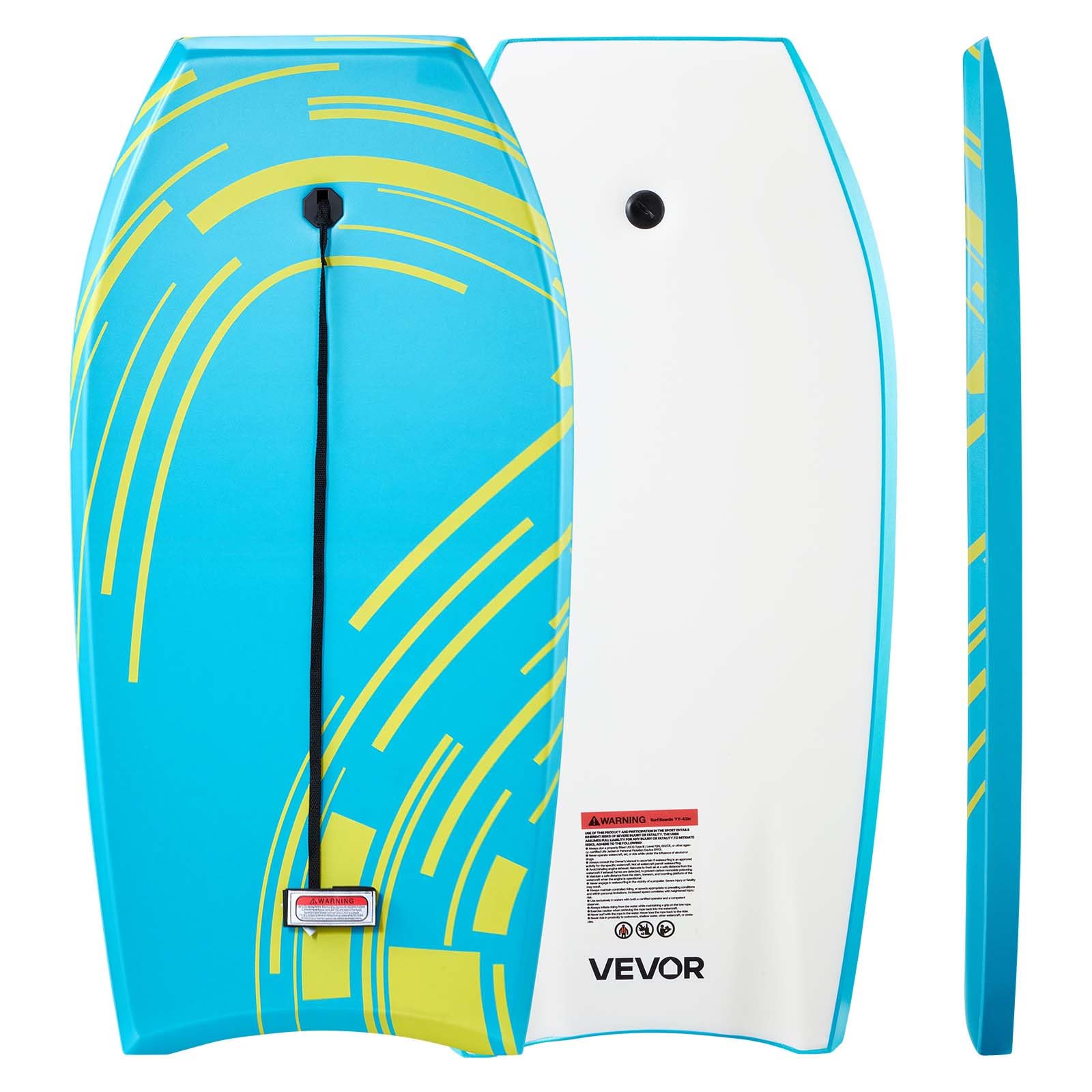 VEVOR Planche de Bodyboard 105,​5 cm, Bodyboard de Plage avec Noyau en Mousse EPS et Leash de Poignet, Matériel de Surf Sport Nautique pour Débutants et Jeunes jusqu'à 81,​7 kg, Planche de Boogie Bleue