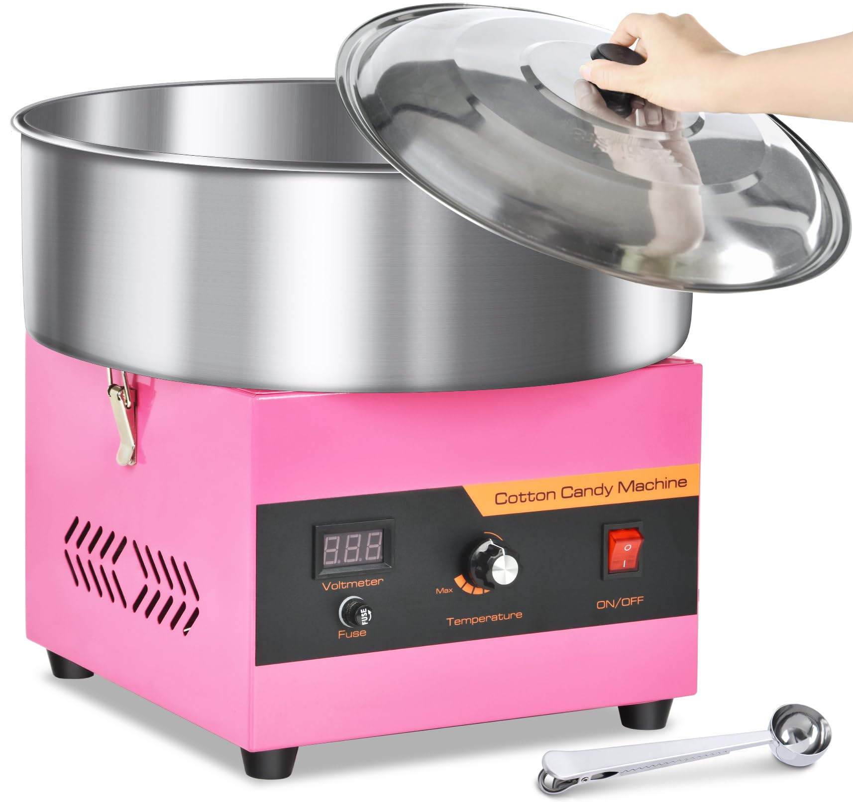 Zuckerwattemaschine, 1000 W Zuckerwattegeräte, Rosa, Kommerzielle Zuckerwattemaschine mit Edelstahlschüssel & Zuckerlöffel, Für Verschiedene Partys Einfache Bedienung Und Leicht Reinigen
