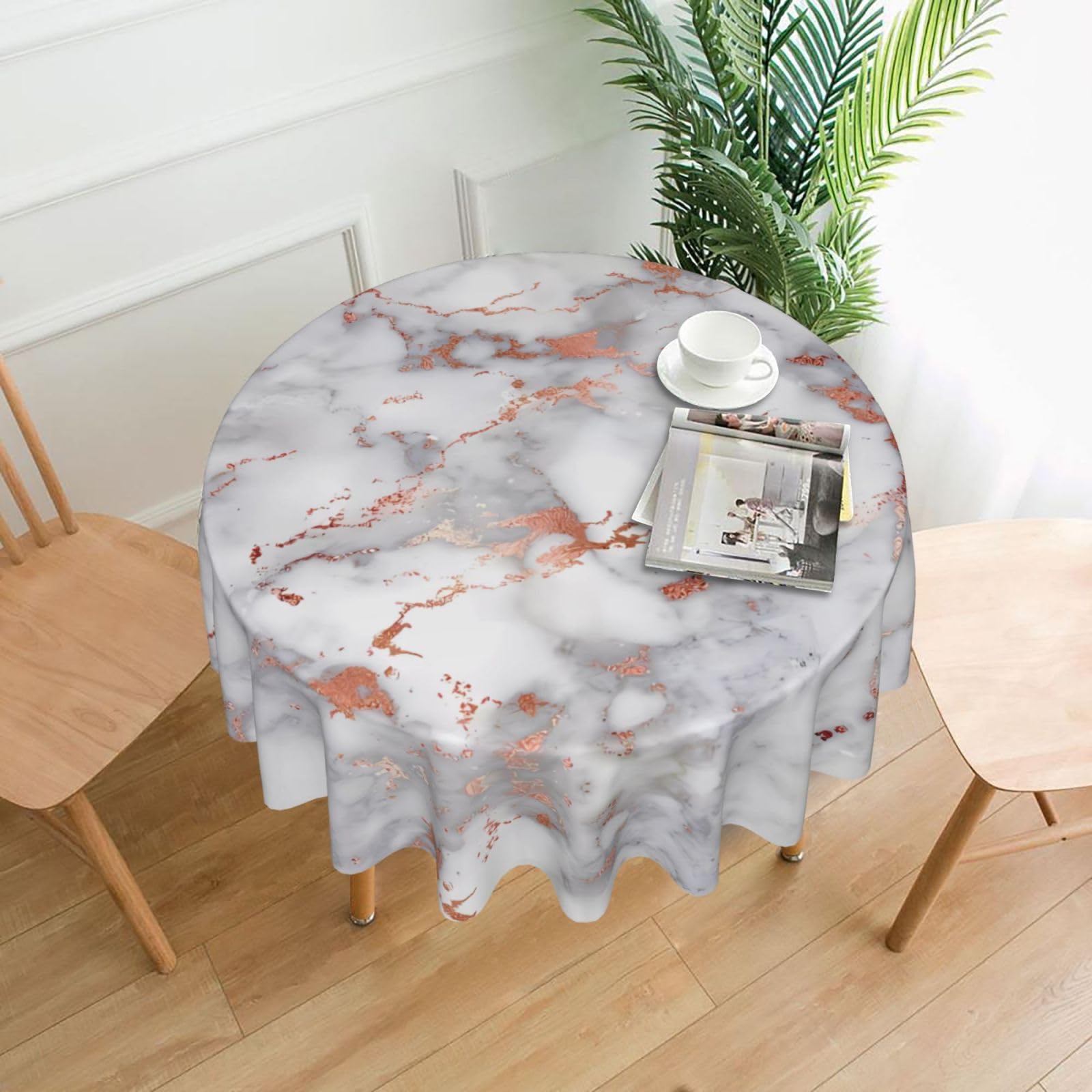 hhxvcv Rose Gold Marble Round Tablecloth – Dining Table Cover