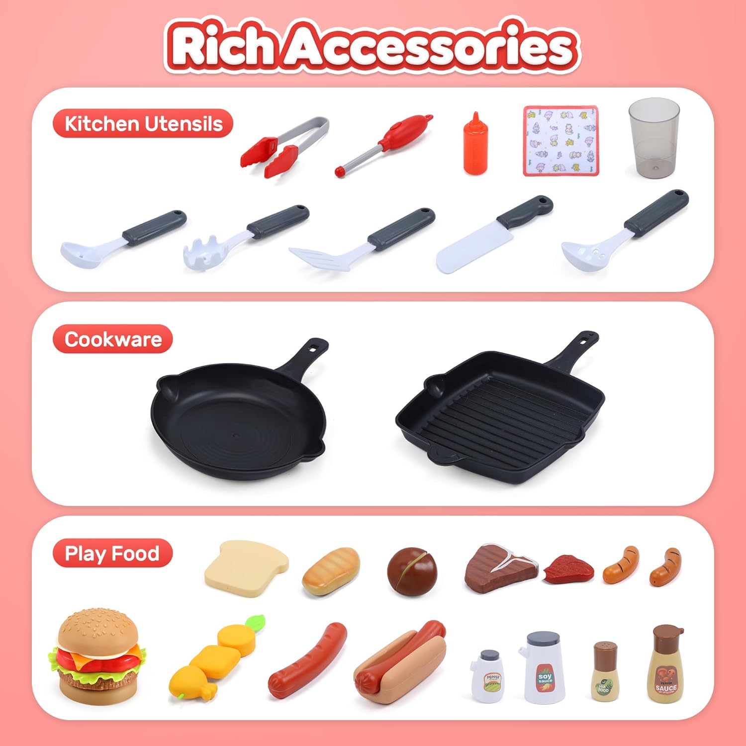 CUTE STONE BBQ for Kids, Toddler Grill Playset with Sound, Lights & Cool Mist Spray, Kids BBQ Grill Set with Utensils & Food, Play Grill Outdoor Cooking Toy, Children’s BBQ for Boys & Girls Ages 3+