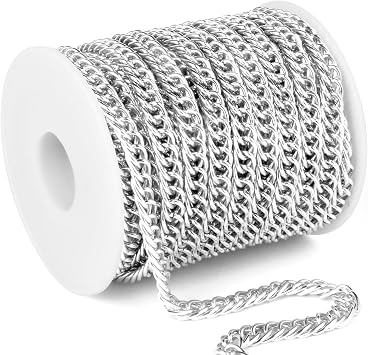 33FT 7MM Silver Curb Chain Aluminum Cuban Link Chains for Jewelry Making