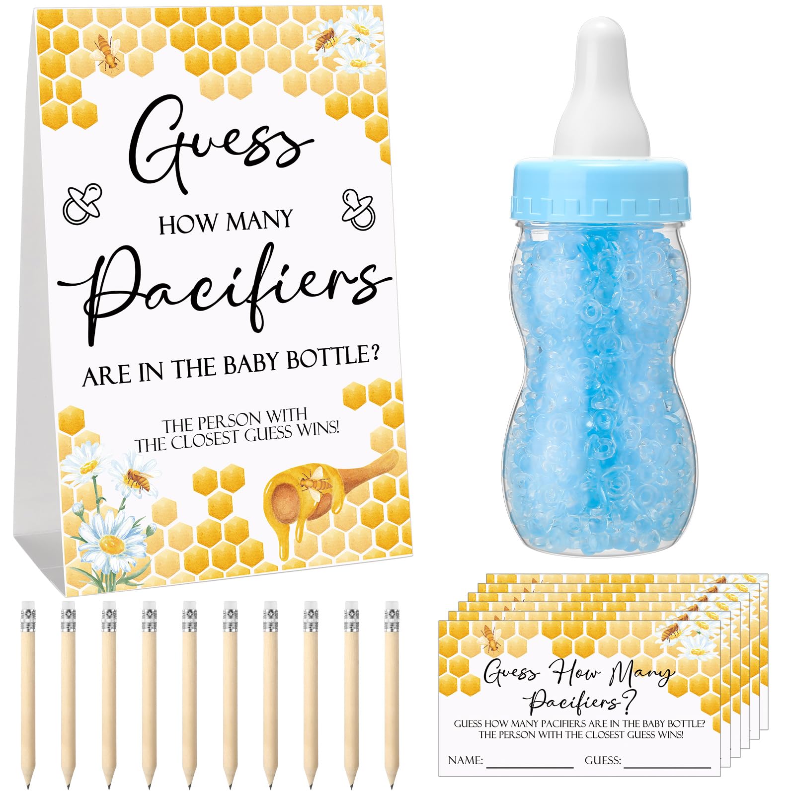 Roowest 512 Pcs Baby Shower Games Guess How Many Pacifiers Sign 100 Small Guessing Games 10 HB Pencils 750ml Milk Bottle 400 Acrylic Pacifiers