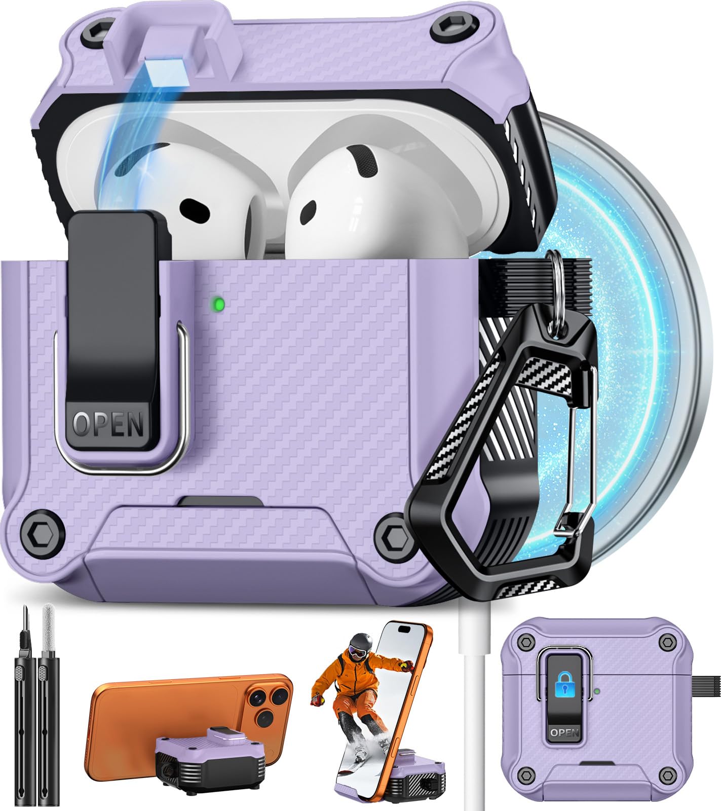 Pohgelan for AirPods 5/4 Case (2026/2024) with Safety Lock-Purple