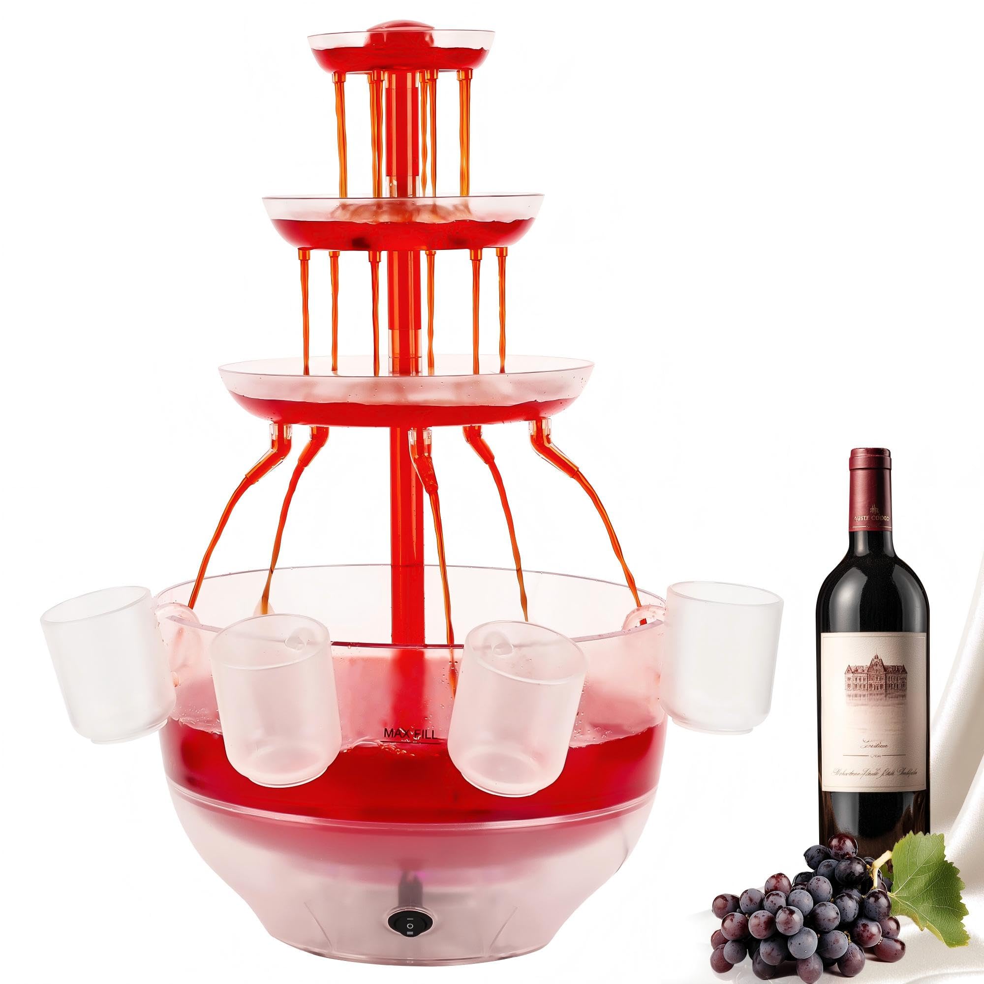 Fuente transparente de 3 niveles, fuente de bebidas de 4 l con base iluminada LED con 4 vasos reutilizables, fuente de fiesta vintage para zumos, vinos, cervezas