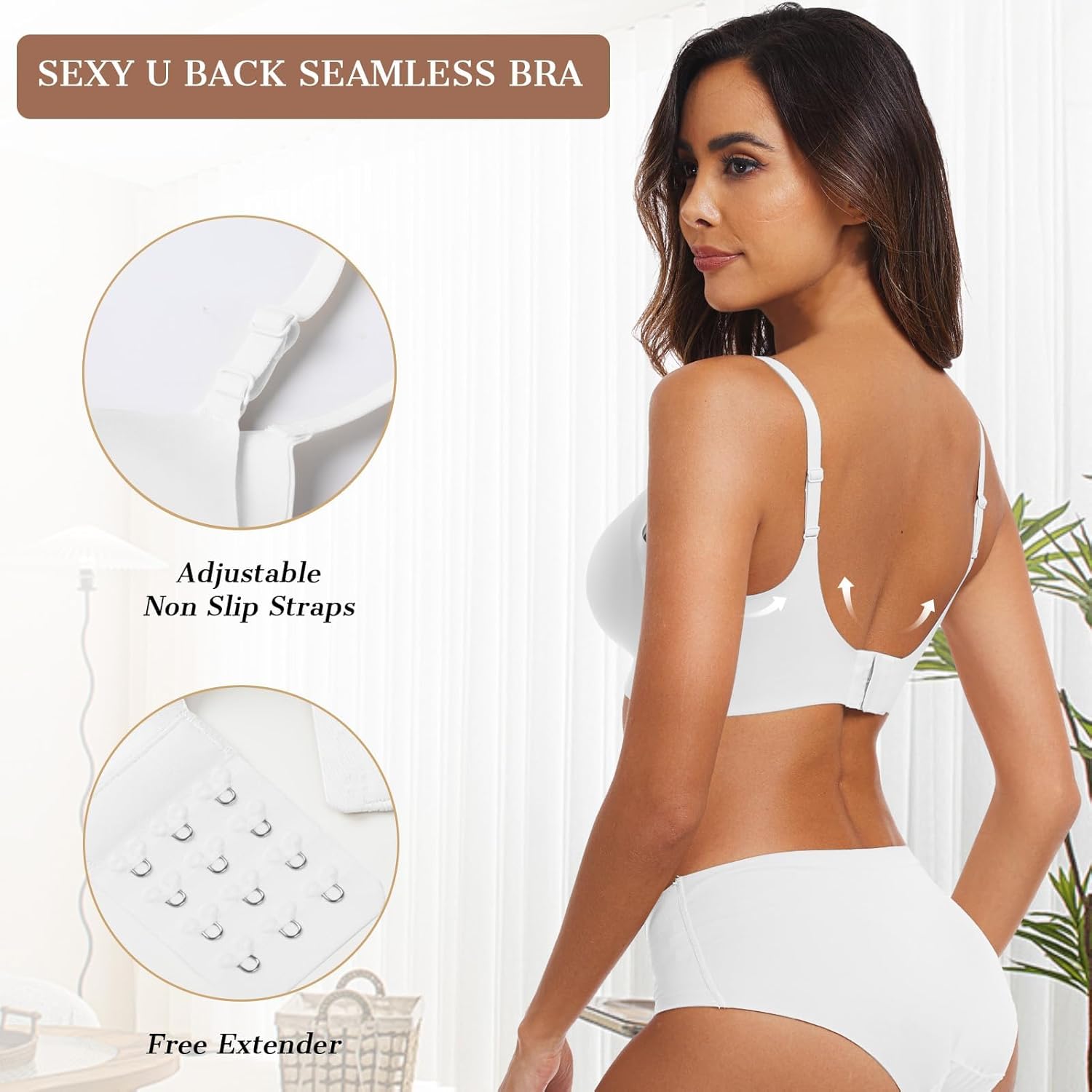 OEAK Womens Wireless Bras Comfortable Push Up Bra No Underwire Bra Full Support Lift Bralette Everyday Seamless Tshirt Bras White XXL - Image 3