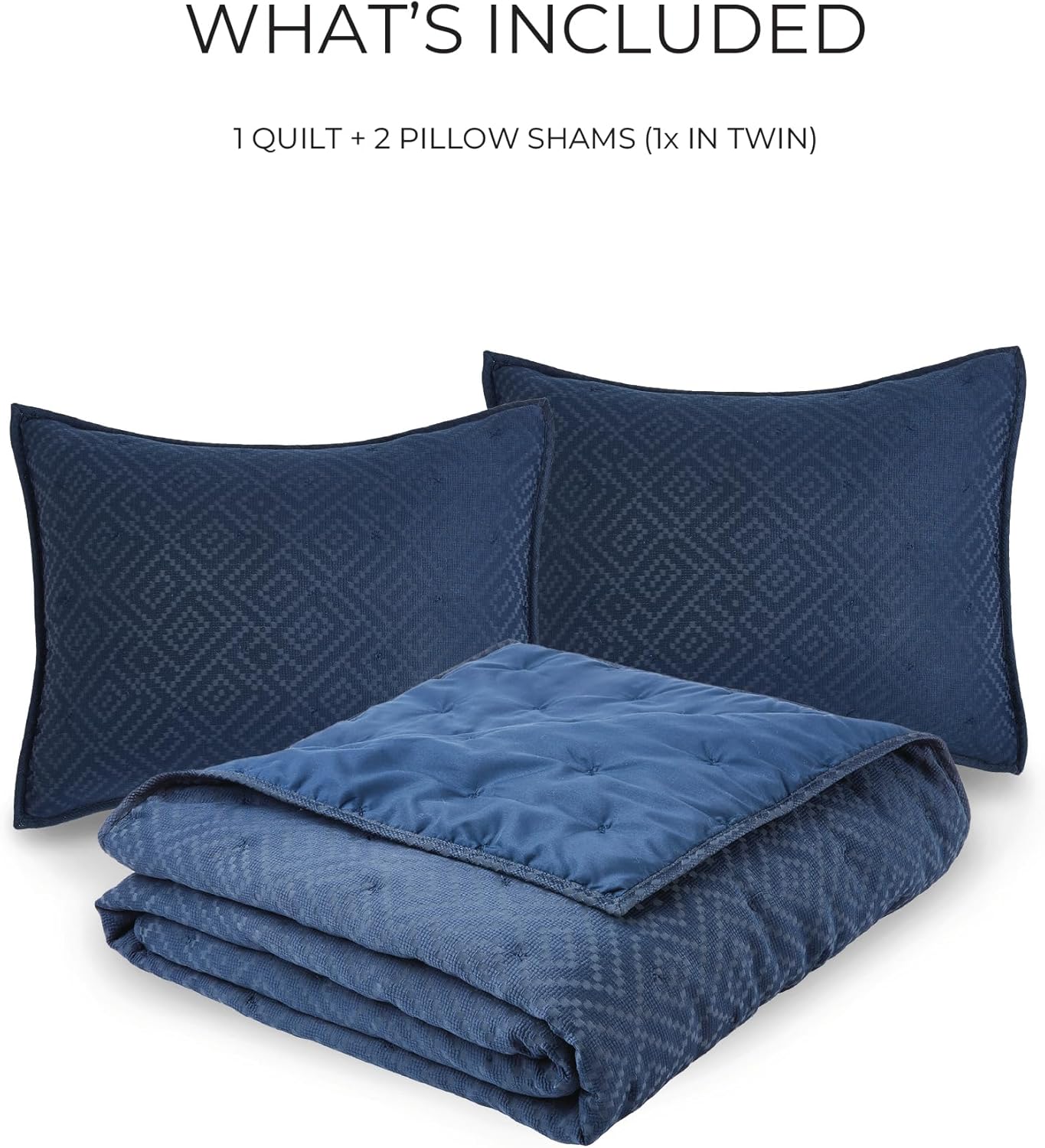 anne klein torringford geometric scroll jacquard 100% cotton 3-piece quilt set, oeko-tex certified, king, navy king navy