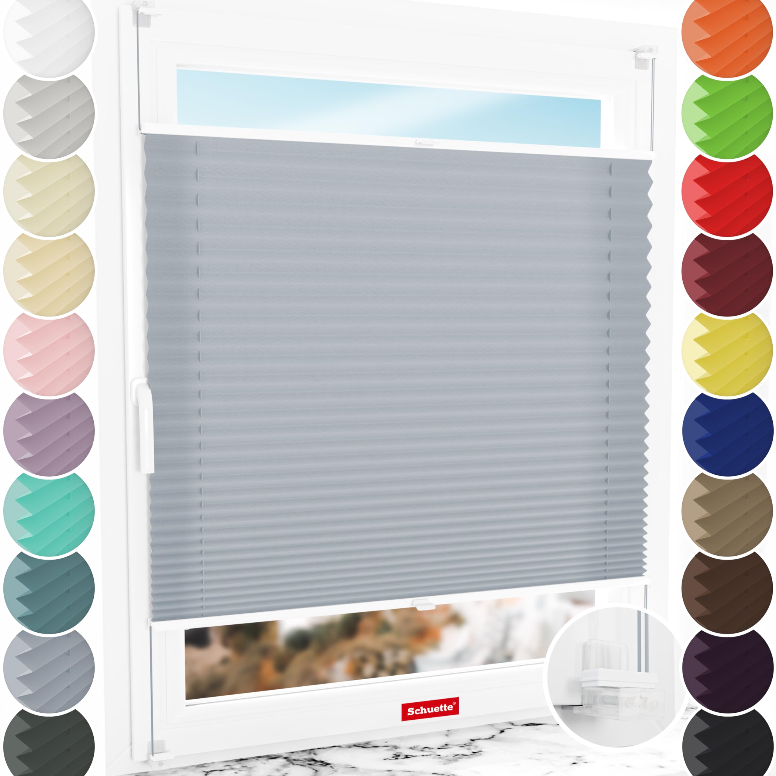 Schuette® Plissee ohne Bohren ● Premium Kollektion: Silver Sonata (Grau) ● 90x120cm (Breite x Höhe) ● Suprafix Faltrollo Klemmfix 2.0 Rollo ● 60 Sekunden Plisseerollo Montage inkl. Video