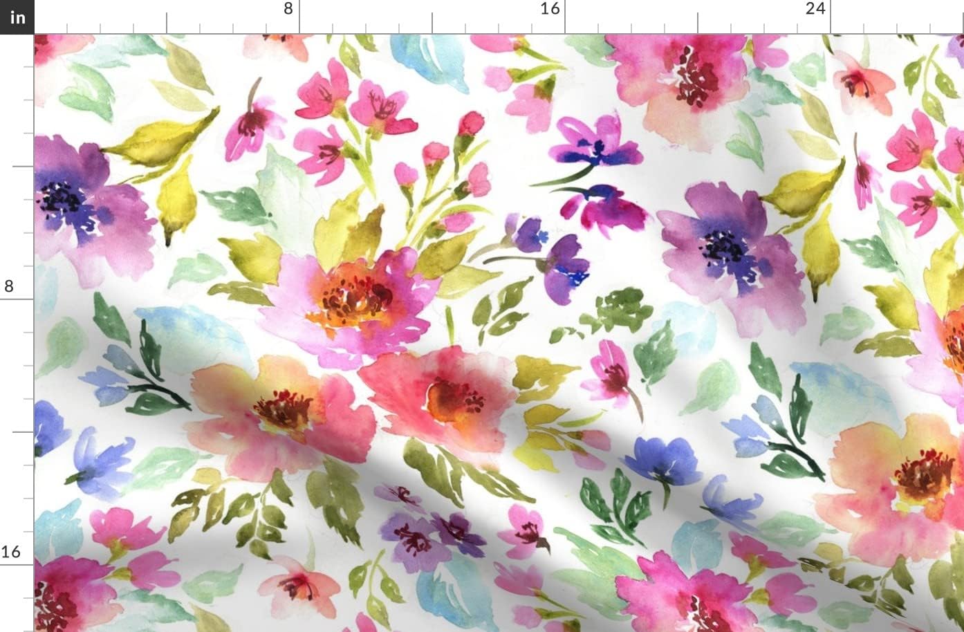 Spoonflower Fabric - Flower Colorful Flowers Floral Watercolor Large Girl Printed on Organic Cotton Sateen Fabric by The Yard - Sewing Quilting Apparel Home Decor