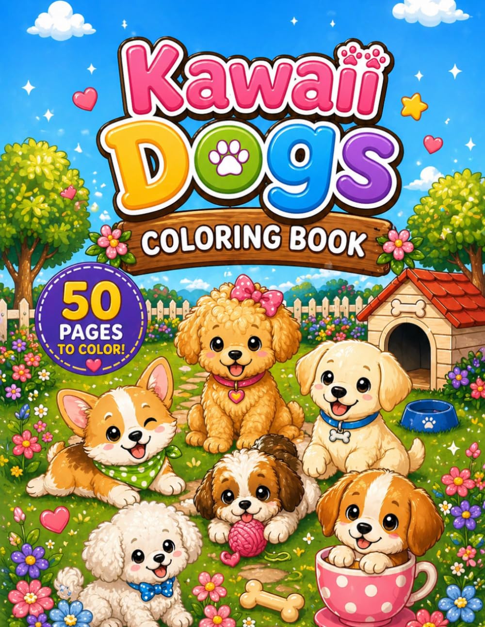 Kawaii Dogs Coloring Book: Cute Chibi Puppies, Adorable Dog Characters, and Sweet Animal Designs for Kids and Adults