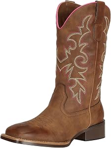 J's.o.l.e Cowboy Boots Woman Cowgirl Boots Botte Cowboy Femme Square Toe Wide Mid Calf Brown Boot