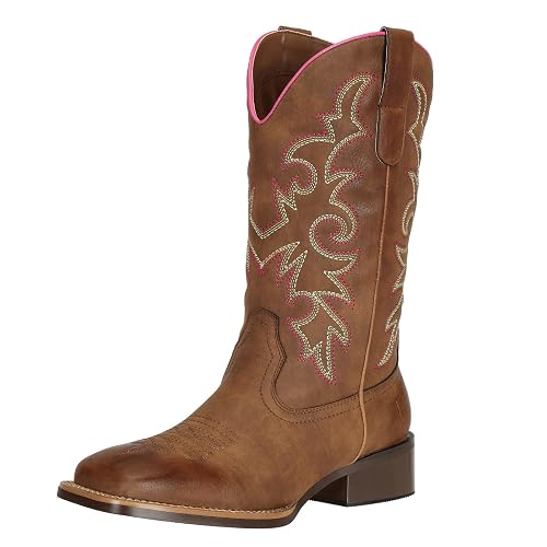 Fashion Cowboy Boots For Women Square Toe Wide Mid Calf