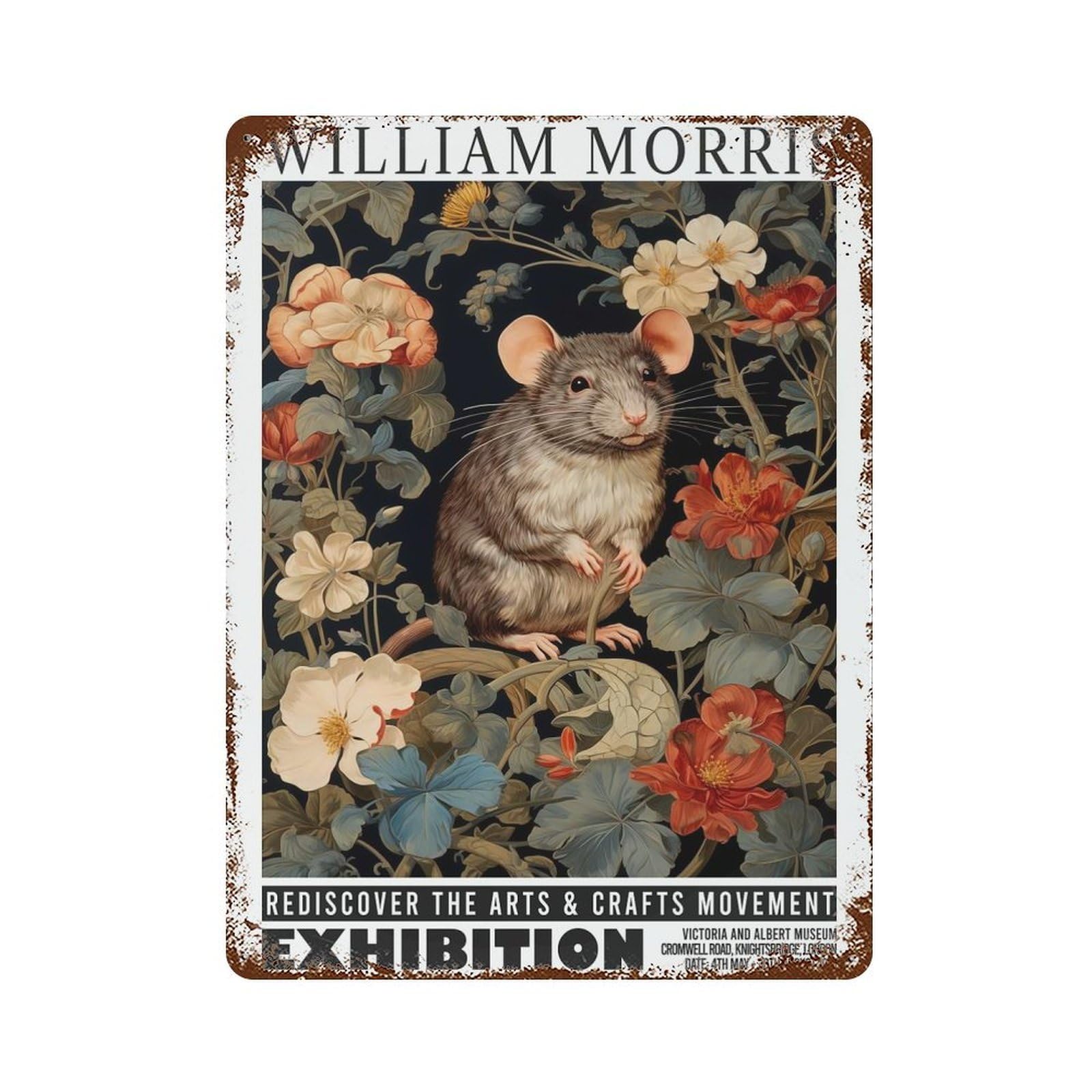 William Morris Rat Botanical Decorative Tin Sign 15.7"x11.8", Shabby Chic Decor for Garage, Pub Or Kitchen