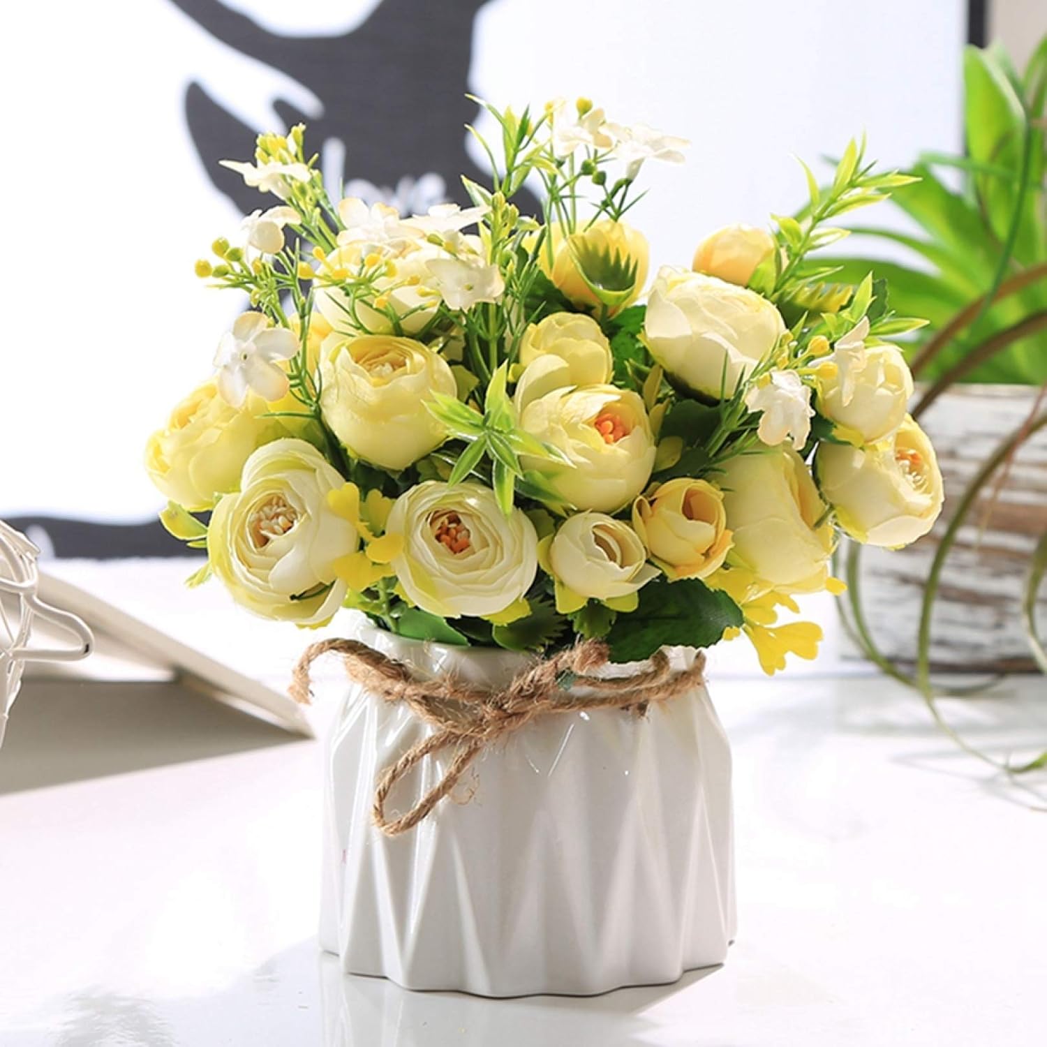 リアルな造花 インテリア おしゃれ 花束 フラワーアレンジメント アーティフィシャルフラワー F 花瓶 玄関 お飾り 結婚式飾り お花 お祝い ブーケ 造花付き フェイクローズベリーリーフ フローラルアレンジメント