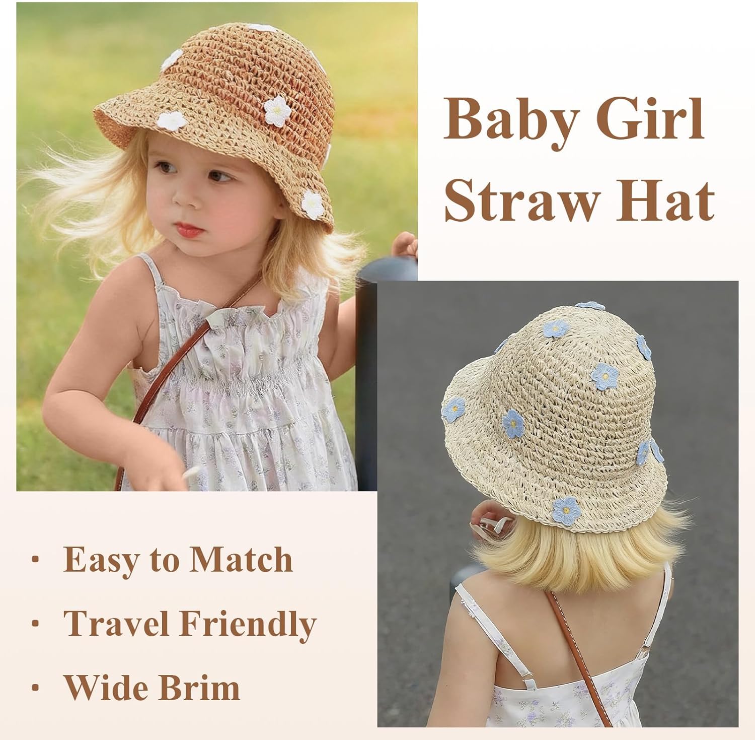 Baby Girl Straw Hat Toddler Summer Beach Hat with Lace Bow Infant Girls Sun Hats - Image 5