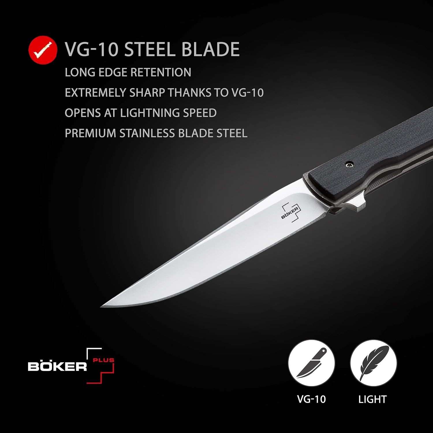 BOKER PLUS® Urban Trapper G10 – Slim Flipper One-Hand Pocket Knife with Ball-Bearing VG-10 Blade – Elegant EDC Folder with Black G10 Handle – Premium Framelock Folding Knife – Nylon Sheath & Gift Box