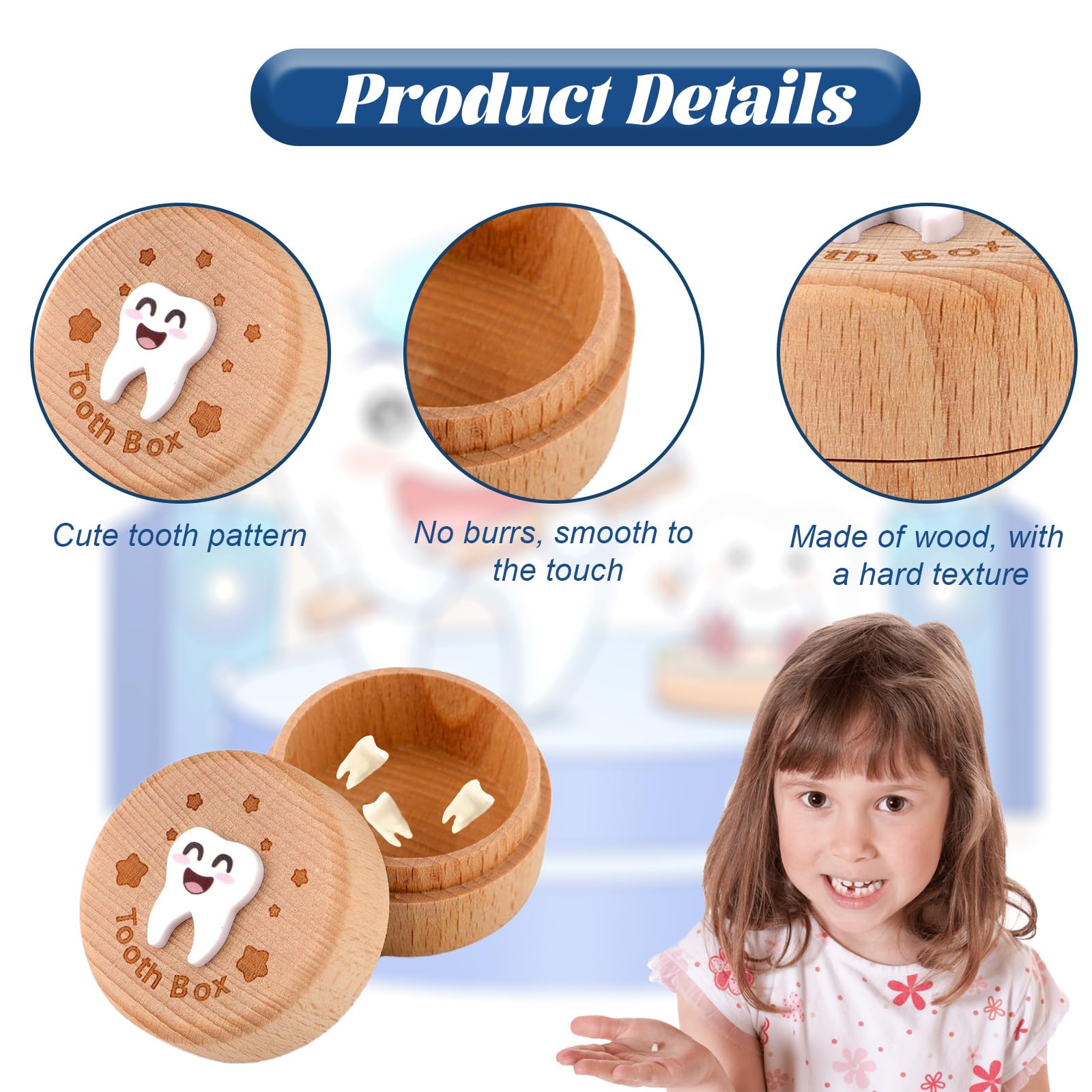 hioseyre Tooth Fairy Keepsake Box, 3D Carved Tooth Holder for Lost Teeth Gift for Baby, Light Brown - Image 3