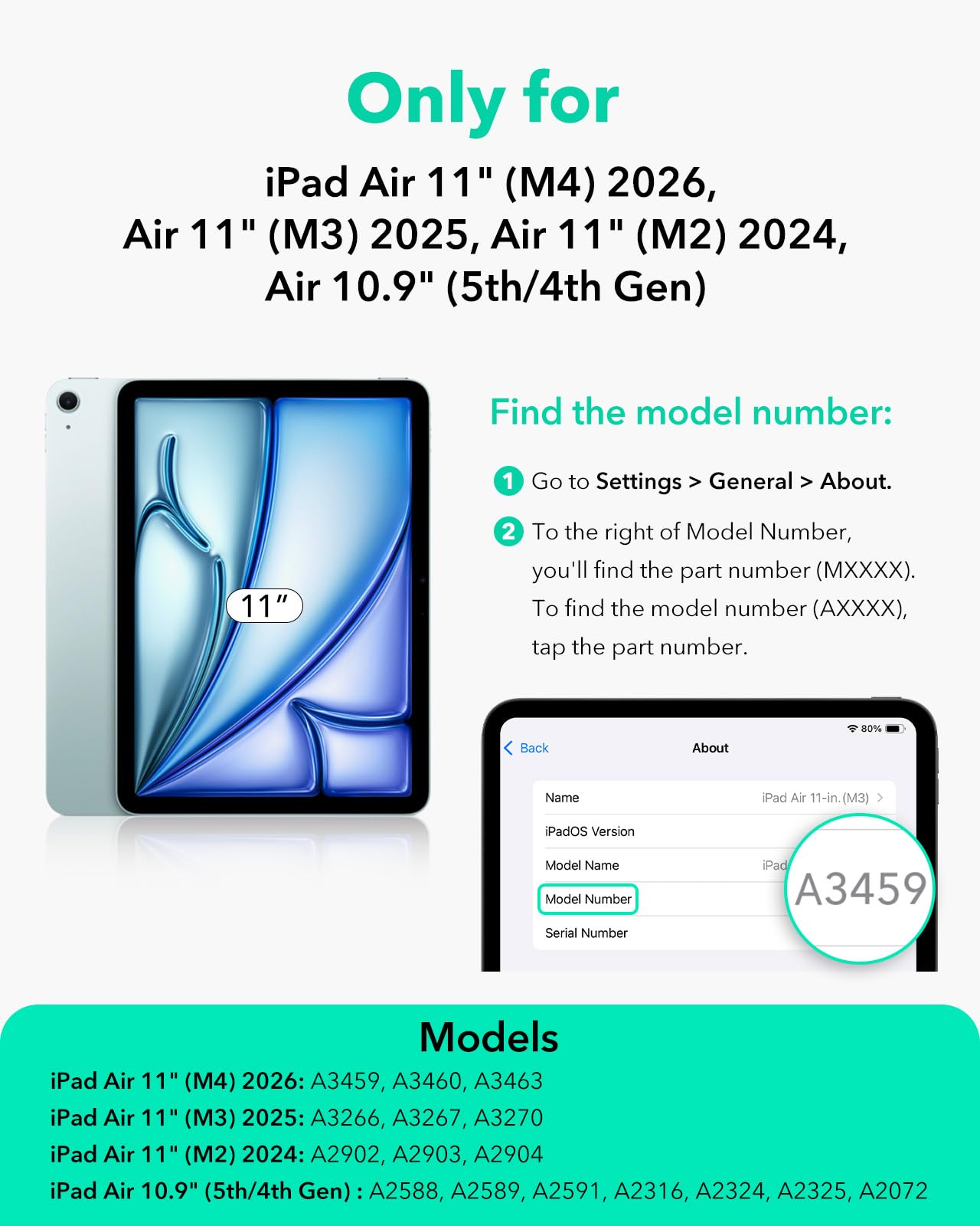 ESR Cover per iPad Air 11" M4/M3/M2 (2026/2025/2024), iPad Air 5a/4a Gen (2022/2020), Custodia Magnetica Rimovibile, Supporto Regolabile in Verticale/Orizzontale, 9 Angoli, Serie Shift, Blu Fresco
